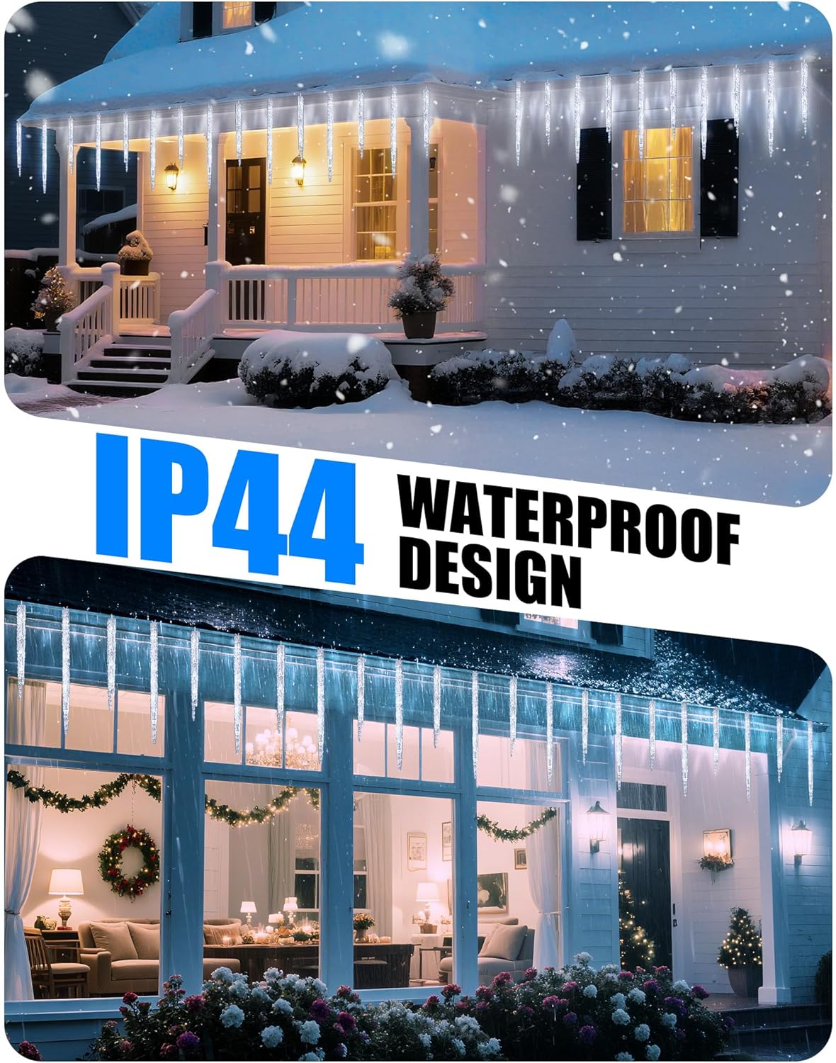 Minetom Christmas Icicle Lights - 2 Pack Total 200 LED 40 Tubes Twinkling Crystal Icicle String, Connectable Waterproof Hanging Christmas Lights Plug in for Winter Eave Holiday Outdoor Decoration