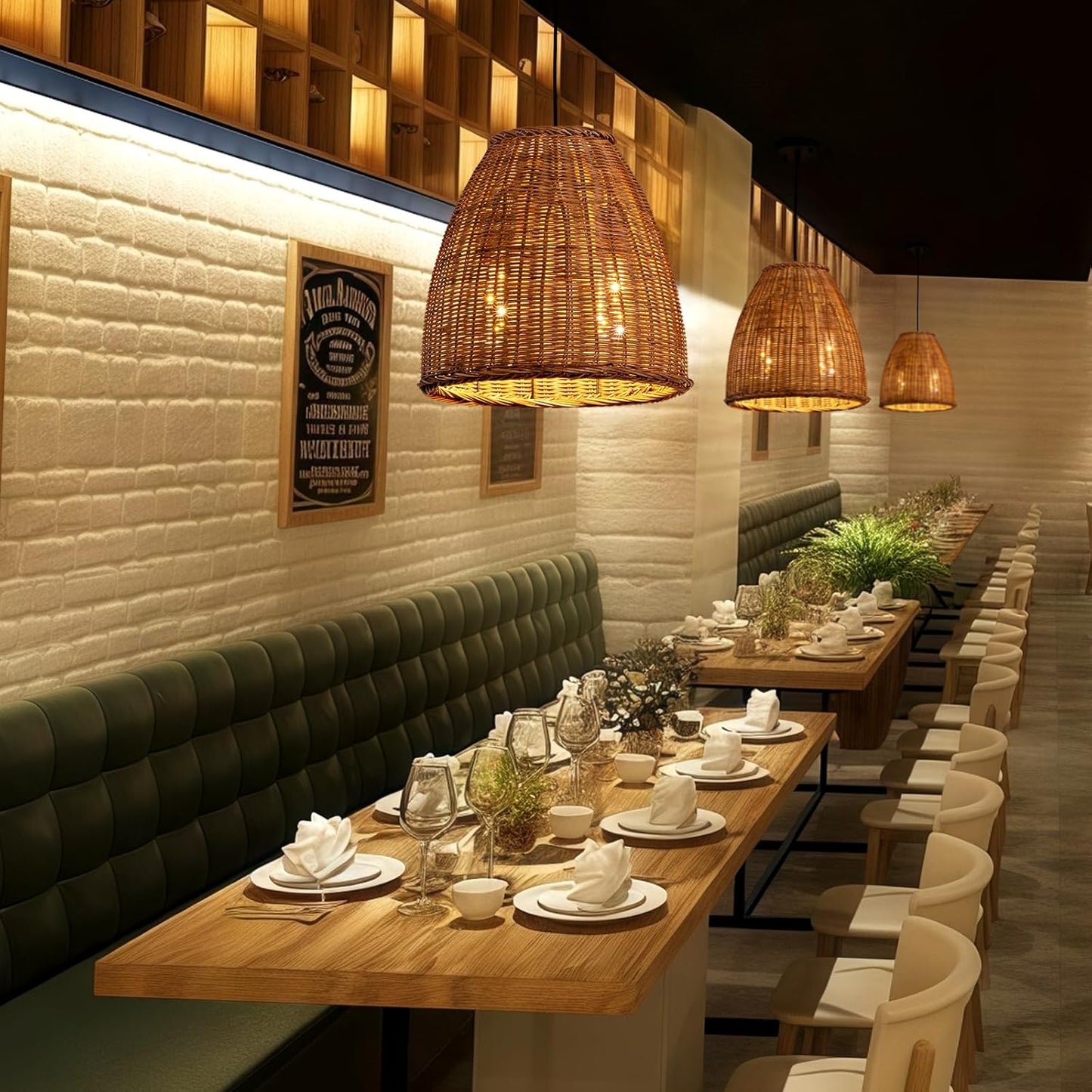 2-Light Dark Curry Rattan Pendant Light,13.77" Rustic Hanging Light,Brown Wicker Pendant Light Hand-Woven Rattan Chandelier for Public Place Dining Living Bedroom Kitchen Farmhouse