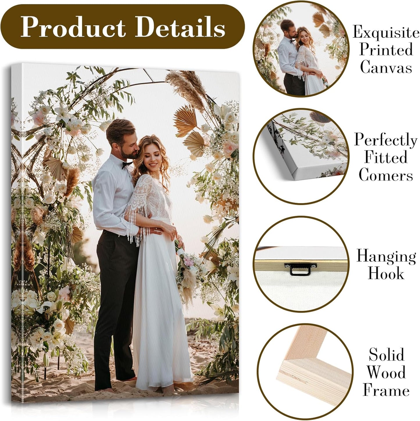 Custom Canvas Prints with Your Photos - Personalized Pictures Print, Customized Photo Gifts, Wall Art Poster Canvas Printing for Wedding, Family, Baby, Pets, Home Office Decor, Wrapped Frame 12x8