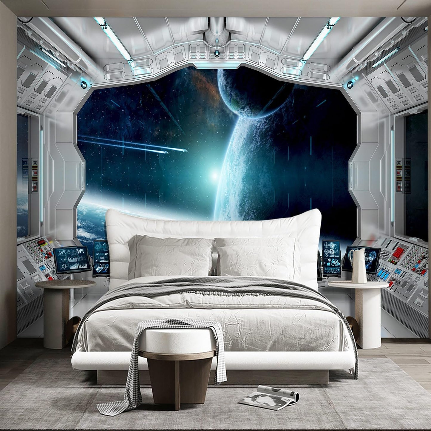 Galaxy Spaceship Bathroom wallpeper Living Room Bedroom Ceiling Wall Mural - 160"x108" (Not Peel and Stick)