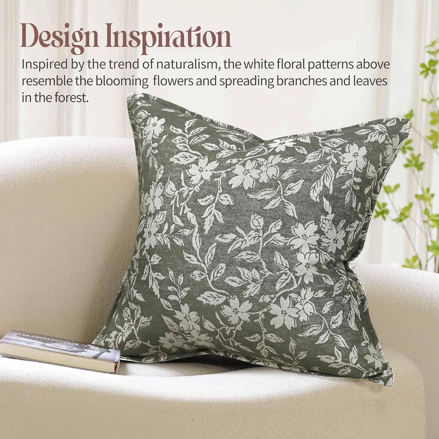 Gray Floral Pillow Covers 18x18 Pack of 2 Pillow Cover Jacquard Couch Pillows Vintage Flower Pattern Decorative Throw Pillowcases for Living Room