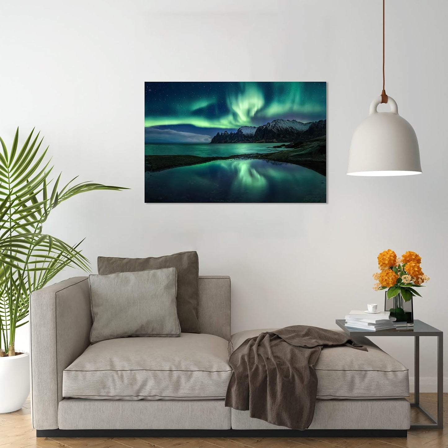 Aurora Borealis Wall Art Painting for Office Bedroom Scenery Landscape Canvas Print Framed Picture Northern Lights Poster Artwork Ready to Hang (28.00"x44.00")