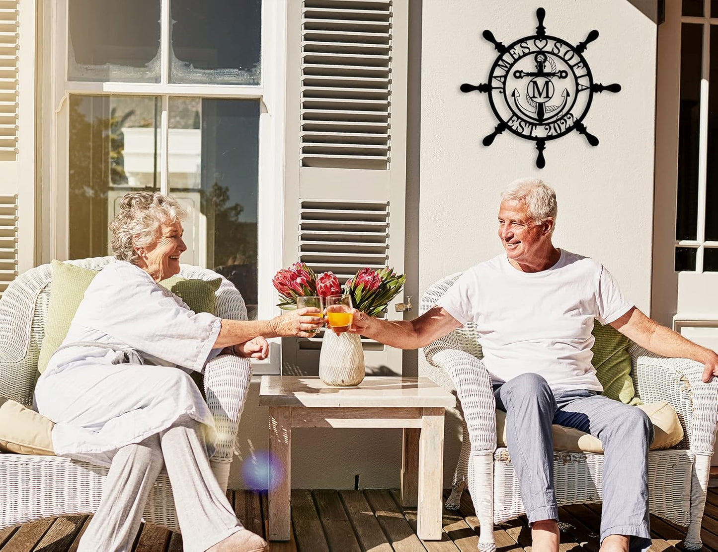 Personalized Ship Wheel Metal Sign, Customized Nautical Wall Decor, Anchor Compass Metal Sign, Family Name Sign, Monogram Wall Decor, Last Name Signs for Home, Housewarming Gift