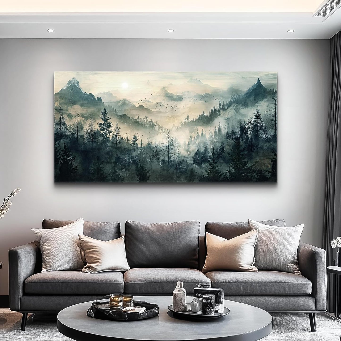 KELIYUAN Large Canvas Misty Forest Wall Art Mountain View Home Decor For Living Room Bedroom Office Natural Landscape Wall Decoration Painting Modern Printed Artwork Can Be Hung Directly 30x60 In
