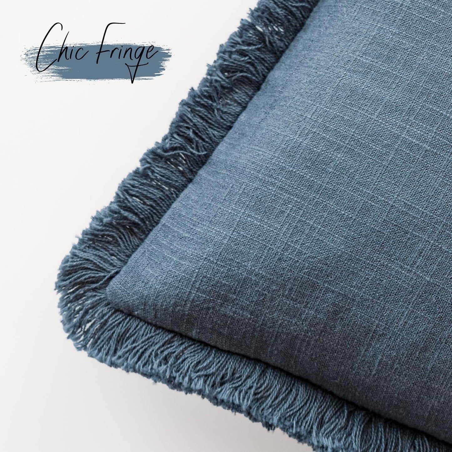 Foindtower Set of 2 Decorative Linen Fringe Throw Pillow Covers Cozy Farmhouse Cushion Cover with Tassels Accent Pillowcase for Couch Chair Sofa Bed Living Room Home Decor,18×18 Inch,Dark Blue