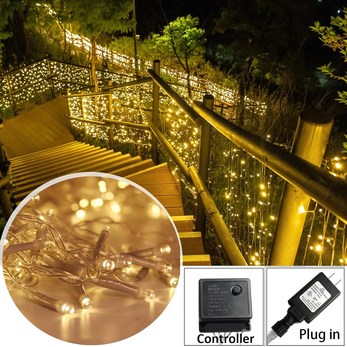Solhice LED Curtain Lights Outside 40ft x 3ft for Backyard, 600 LED Plug in Hanging Fence String Lights Outdoor Waterproof for Backdrop Backyard Patio Deck Décor, Warm White (Not Connectable)