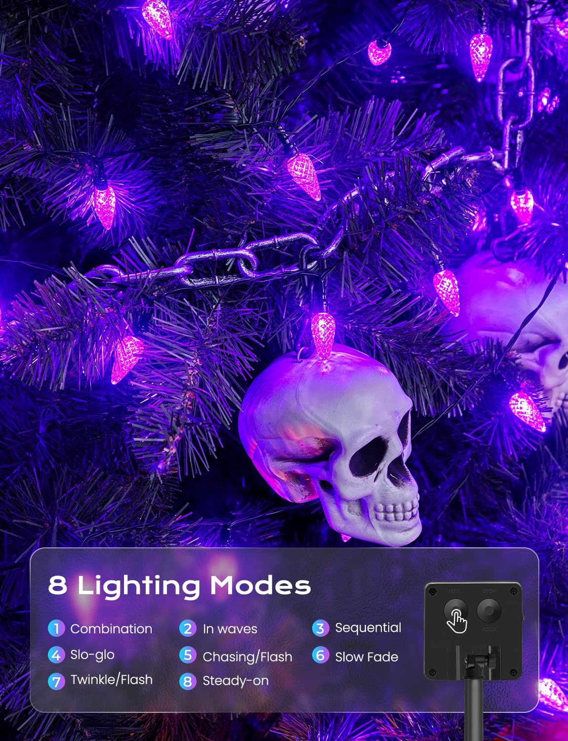 Brightown Solar Operated C6 Halloween Outdoor Lights, 22.64ft 50 LEDs Purple Halloween Lights, Strawberry LED Fairy Lights, Solar Waterproof String Light for Tree, Garden Decor Outdoor Decorations