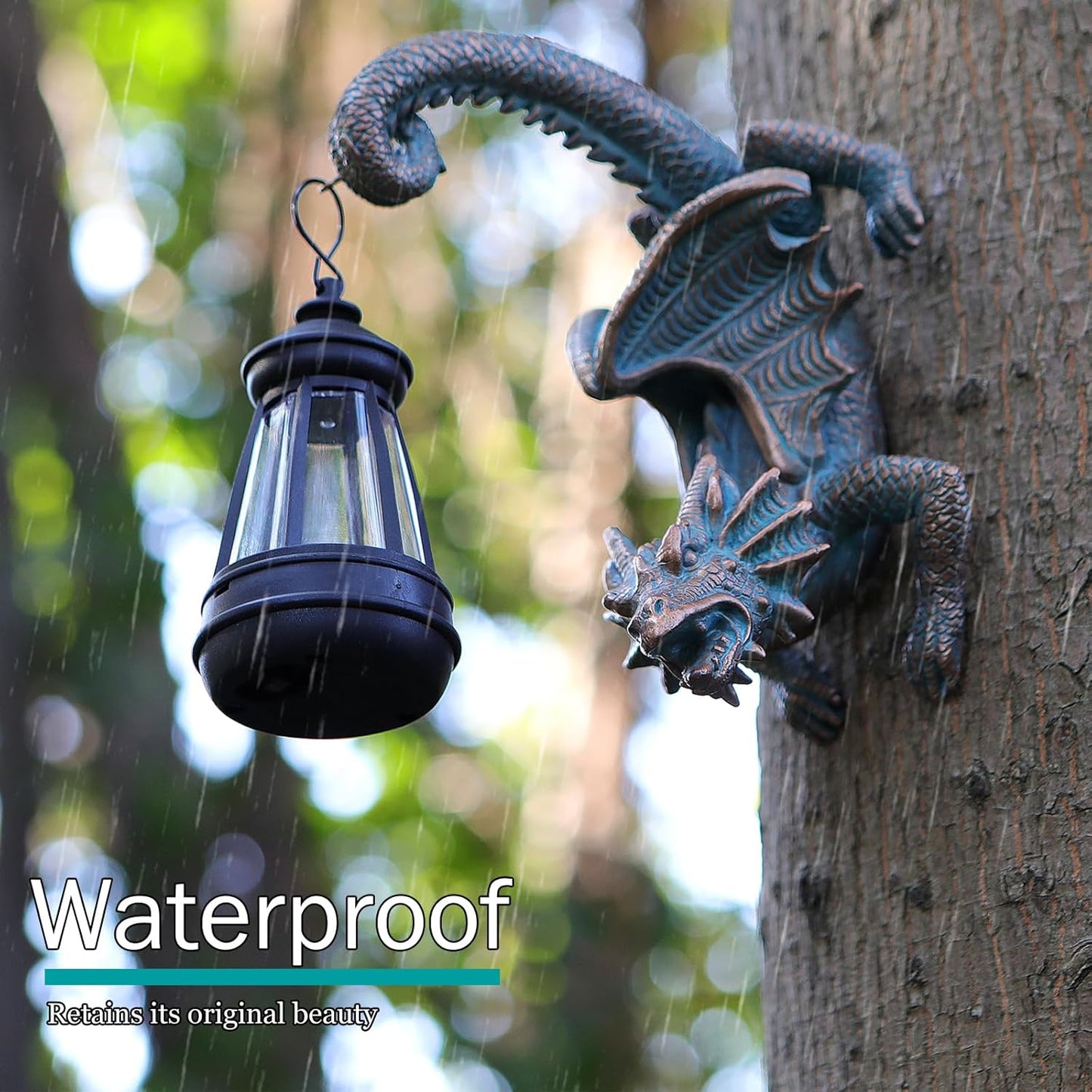 Solar Dragon Tree Hugger Statue Wall Decor - Gothic Garden Statue with Solar Lantern, Outdoor&Yard Decor, Fantasy Dragon Figurine for Trees, Walls, or Fences - Unique Gift for Adults, Men & Women