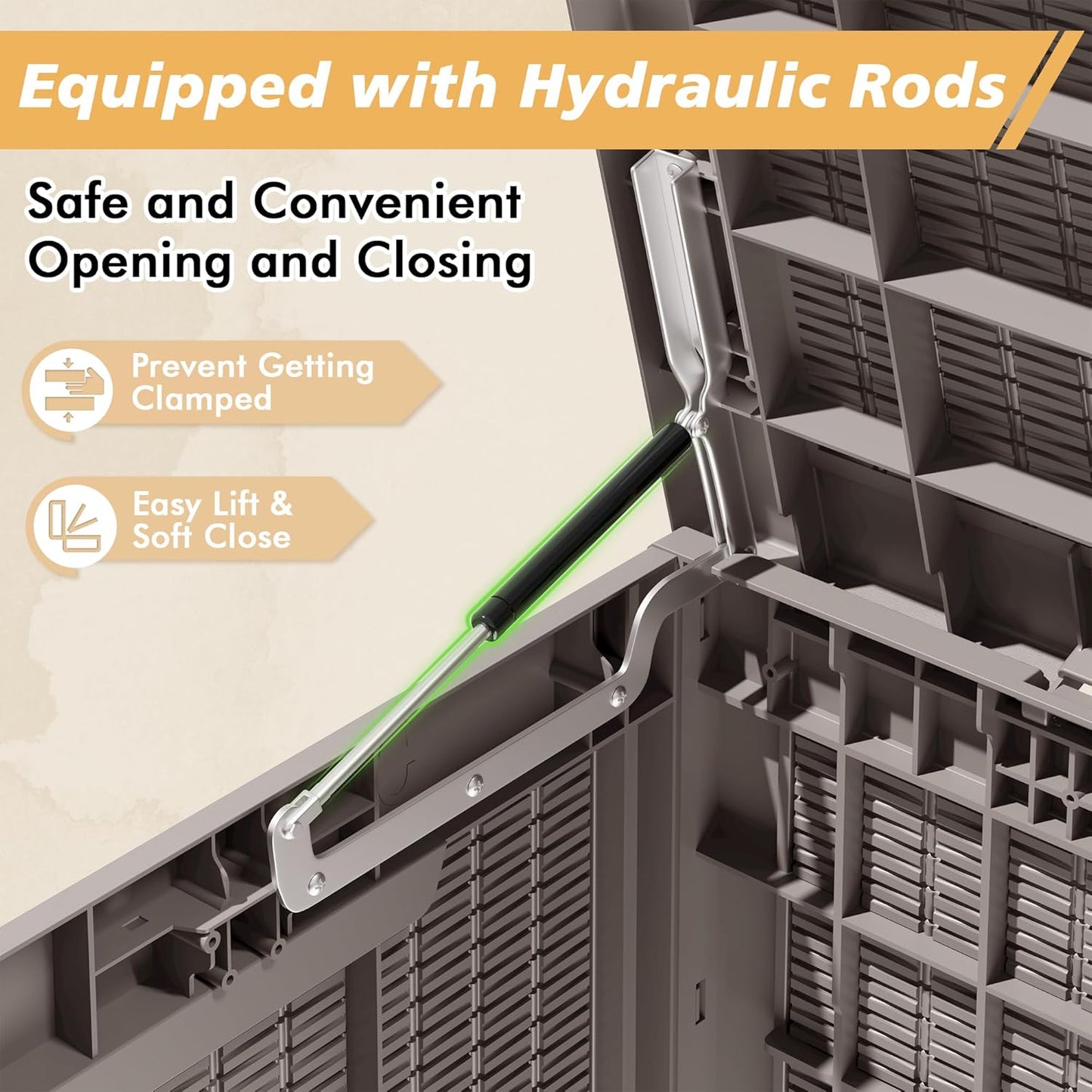 NUNU LAB 102 Gallon Large Waterproof Resin Deck Box, Lockable Outdoor Storage Box with Gas Lift, Patio Cushions, Garden Tools, Pool Supplies, Indoor Outdoor Storage Container, Grey