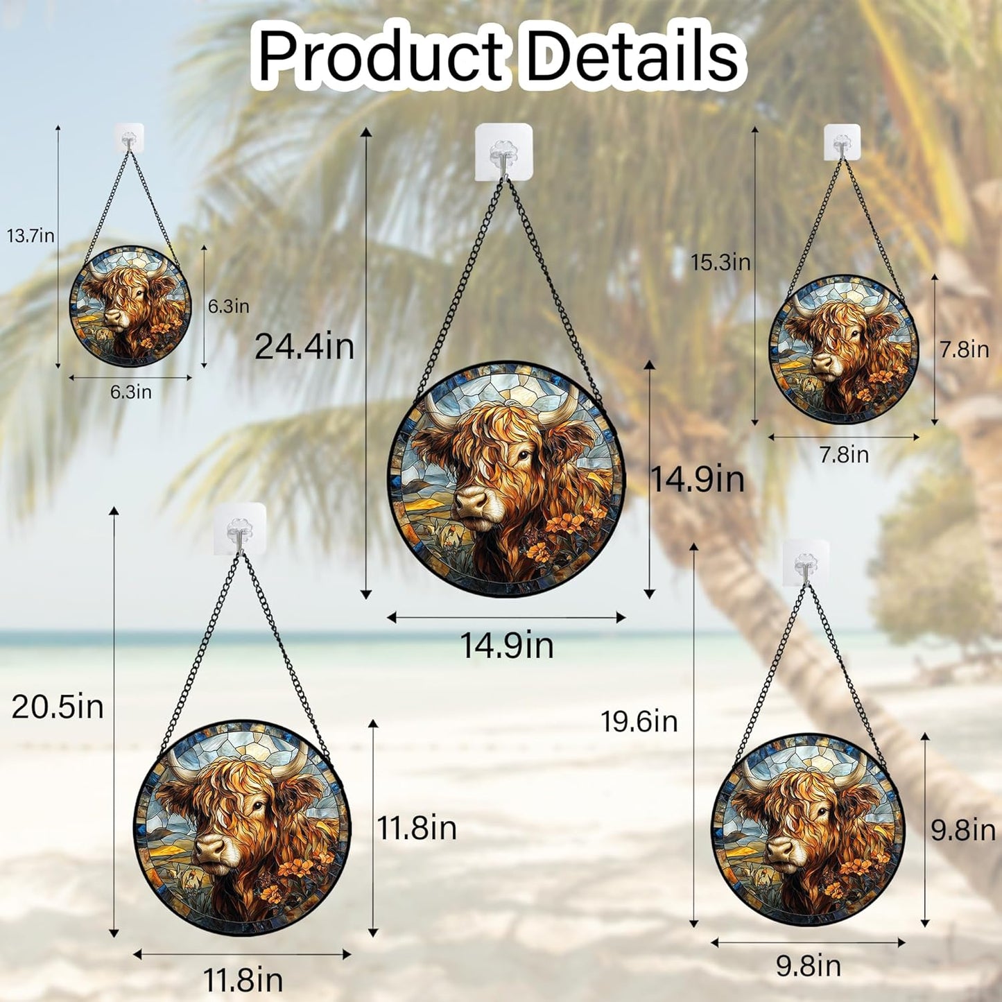 Stained Glass Window Hanging - Funny Cow Flower Suncatcher Ready to Hang Window Doors Home Decoration and Christmas, Mother's Day Birthday Gifts for Women, Men, and Mom 14.9x14.9 in