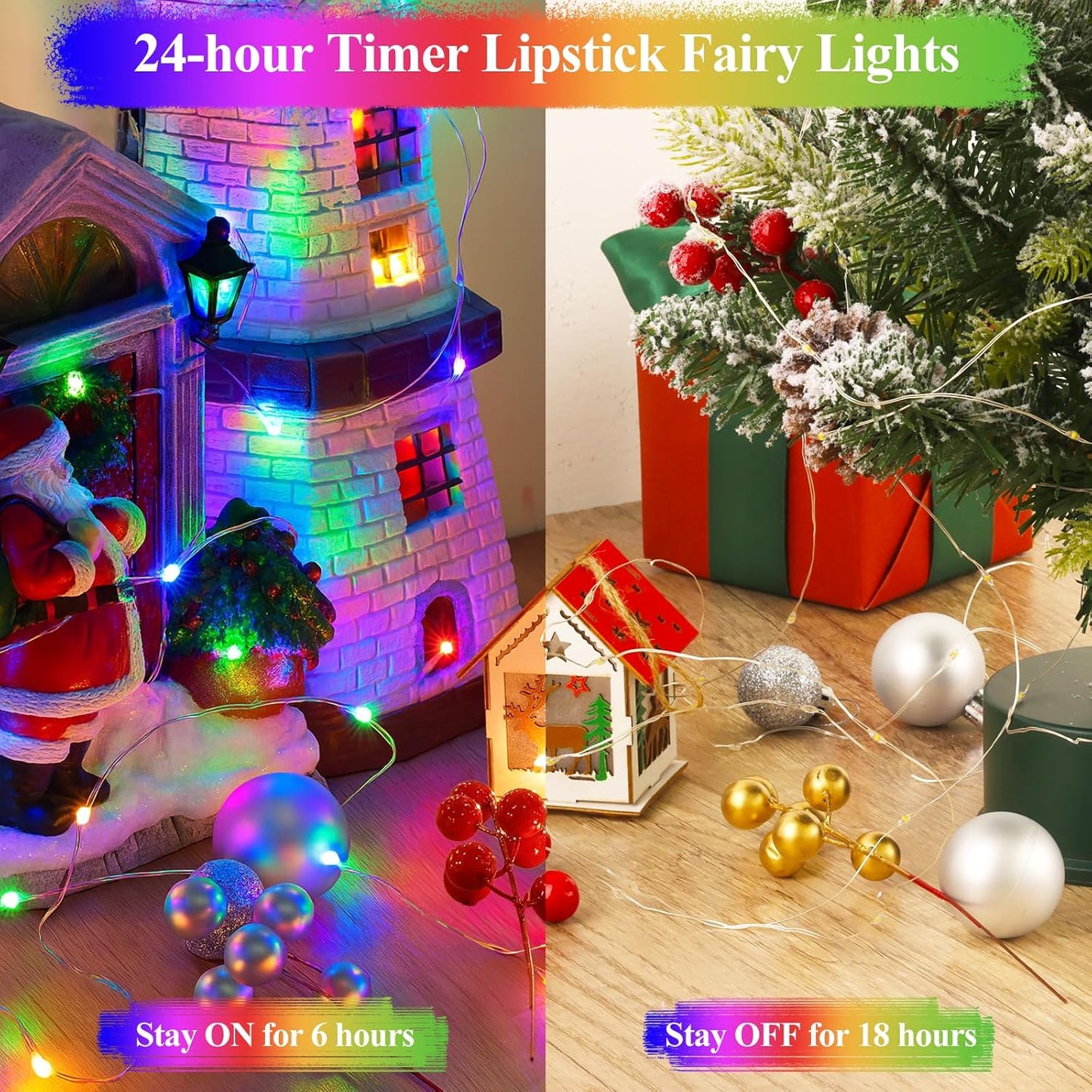 Lakumu 66FT(33 * 2) String Lights Battery Operated, LED Fairy Lights with Timer, Rechargeable Twinkle Lights for Bedroom, Christmas Decorations, Wedding, Vine, Centerpiece Table Decor Multicolor