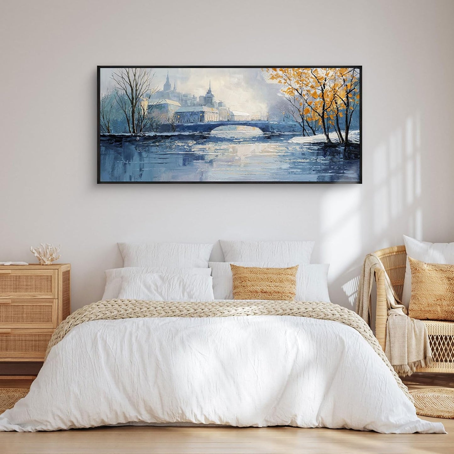 yiijeah Large Picture for Living Room - 70x31 Frames for Home Decorations Abstract Canvas Wall Art Blue and White Extra Large Artwork for Bedroom Office Decoration