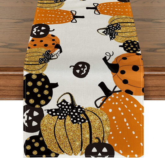 Artoid Mode Halloween Jack-O-Lantern Pumpkin Table Runner, Holiday Kitchen Dining Table Decoration for Indoor Outdoor Home Party Decor 13 x 90 Inch