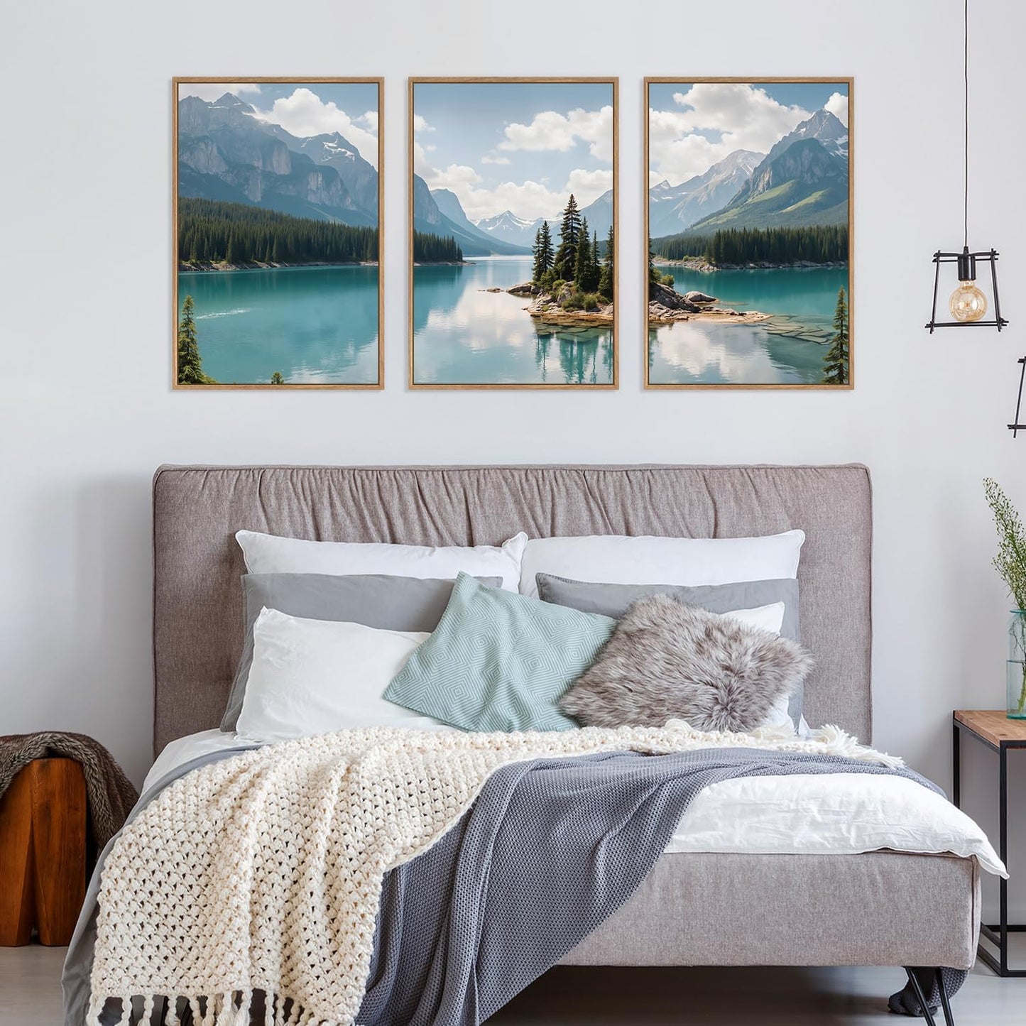 HLNIUC Large Mountain Lake Framed Canvas Wall Art Set,Beautiful Nature Landscape Wall Decor,Lake Forest and Mountain Scenery Art Print,Modern Scenic Wall Painting for Living Room,Bedroom - 16”x24”x3