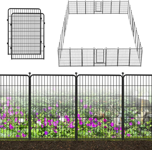 Decorative Black Metal Fencing Garden Fence with Gate, 67ft(L) 40in(H) 30 Fence Panels No Dig Fence Rustproof Animal Barrier Fence Temporary Dog Panels Fencing Outdoor