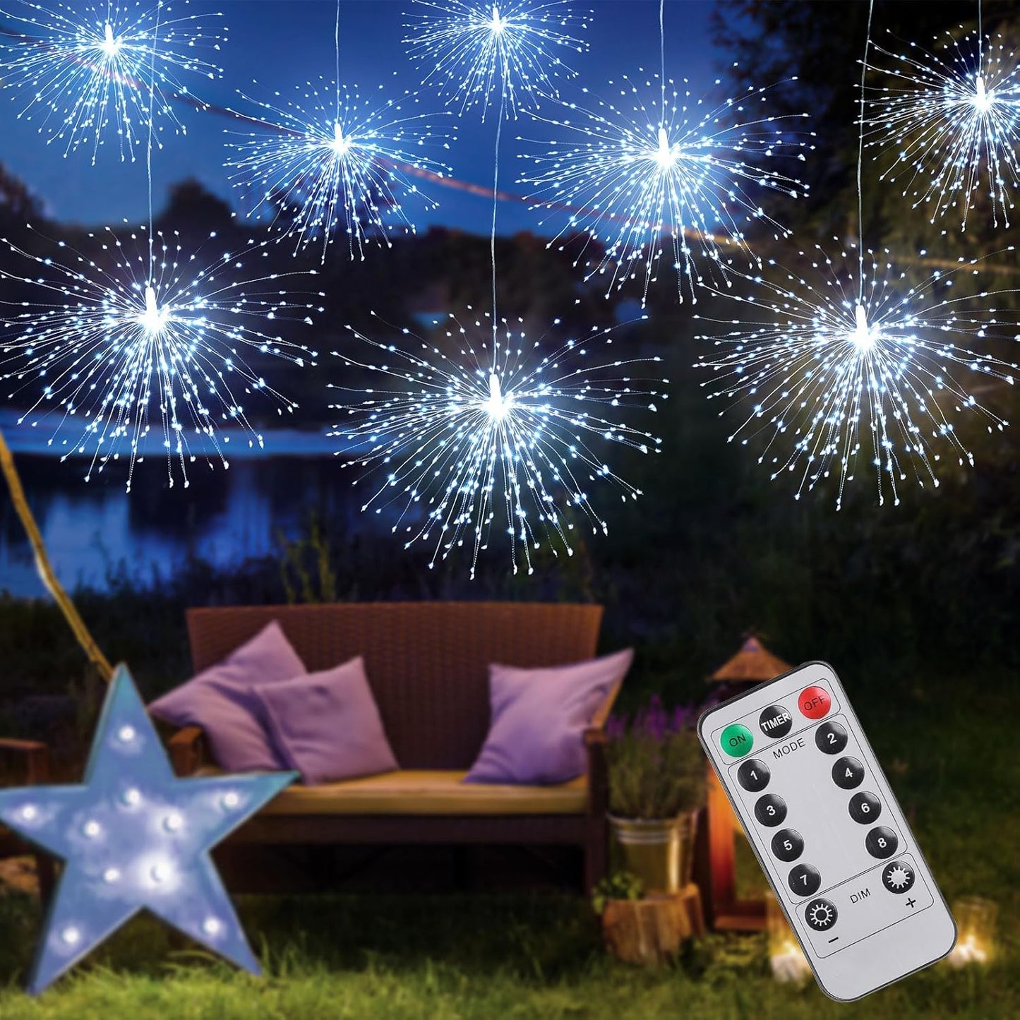 Techip 4 Pcs 225LED Battery Operated Fairy Lights With Remote - Indoor Outdoor Hanging Decor for Wedding, Bedroom, Patio, Garden, Christmas, Halloween (Cool White, 4pcs)