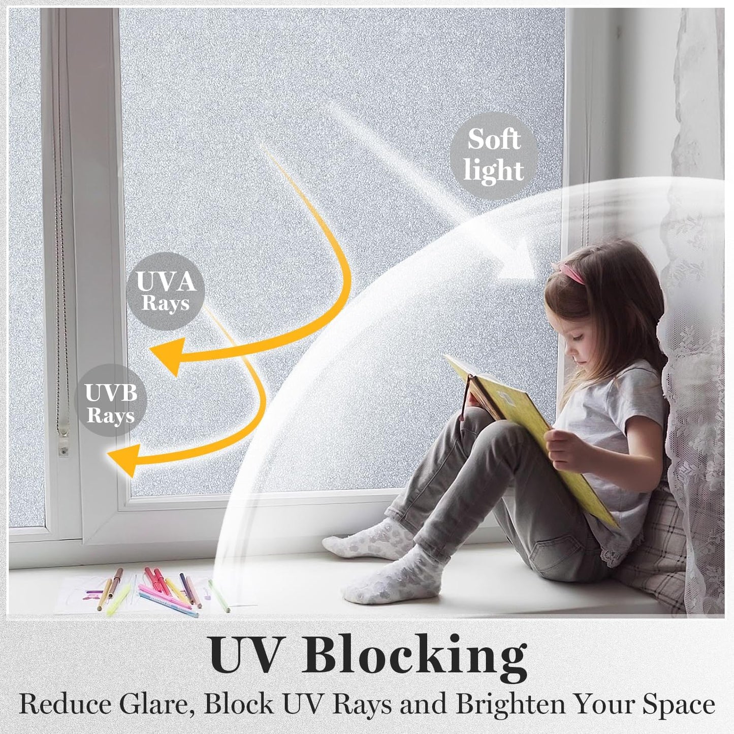 DUOFIRE Window Privacy Film, Sparkling Frosted Glass Window Film, UV Blocking Non-Adhesive Static Cling Windows Clings, No Glue Removable Windows Coverings for Home Office Bathroom, 23.6 X 78.7 inch