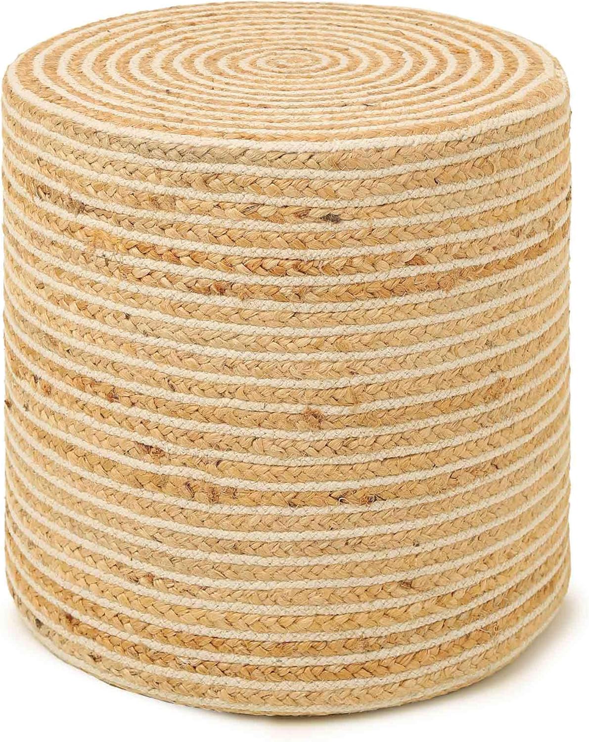 REDEARTH · Cylindrical Pouf Foot Stool Ottoman - Jute Braided Pouffe Poof Sitting Footrest for The Living Room, Bedroom, Nursery, Patio, Lounge & Other Rooms in Home (14.5”x14.5”x16”; Natural Ivory)