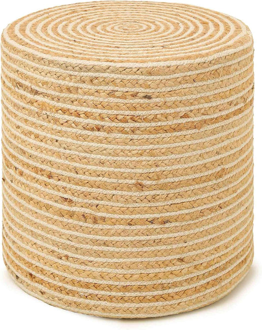 REDEARTH · Cylindrical Pouf Foot Stool Ottoman - Jute Braided Pouffe Poof Sitting Footrest for The Living Room, Bedroom, Nursery, Patio, Lounge & Other Rooms in Home (14.5”x14.5”x16”; Natural Ivory)