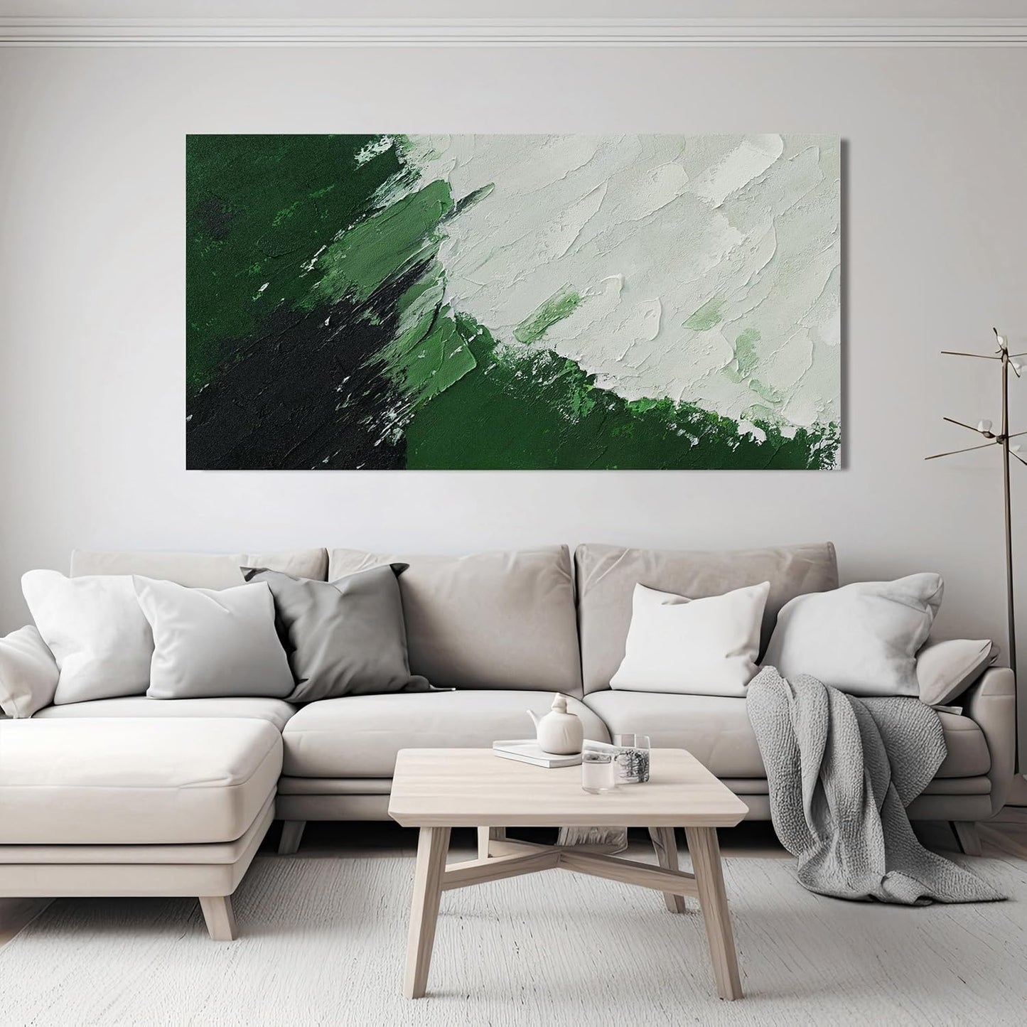 Canvas Wall Art Decor Large Green Abstract Wall Art Prints Wall Art Pictures for Living Room Canvas Art Wall Decor Modern White Wall Art Abstract Artwork for Walls Bedroom Office Decor 24" X 48"