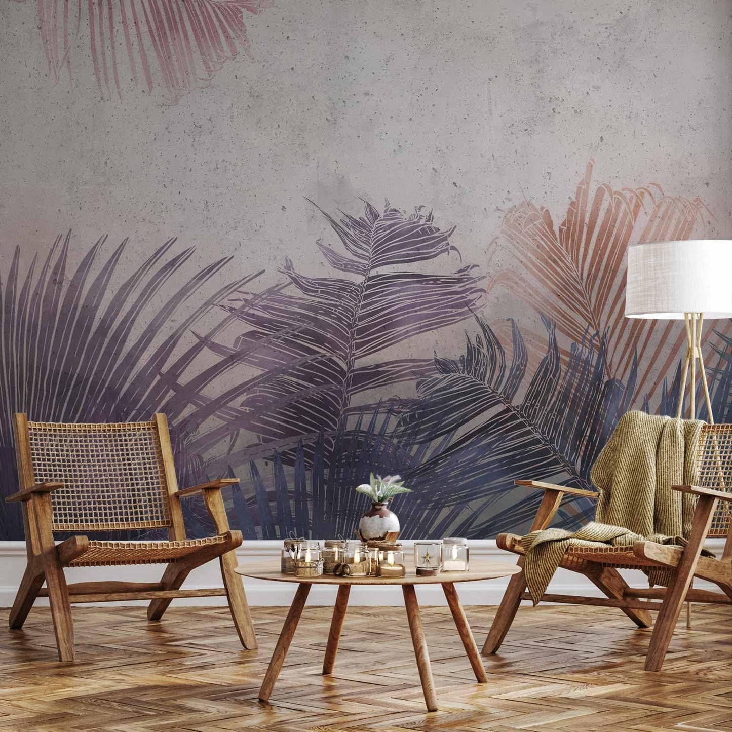 artgeist Premium Wall Mural Jungle 98x69 in - XXL Non-Woven Wallpaper Fleece Wall Decor Photo Print Picture Image Design Leaves Botanical Nature Purple Grey b-A-0827-a-a