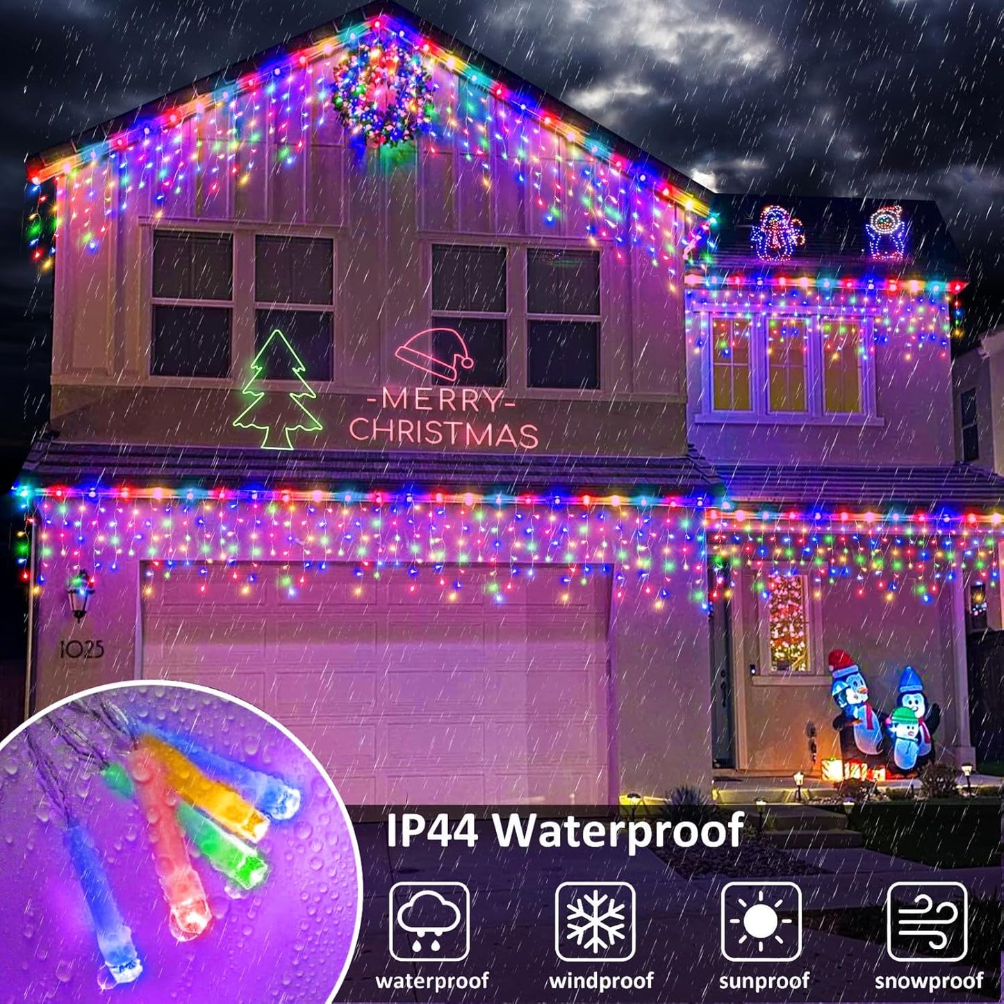 Icicle Lights for Outside, 33FT 400 LED Icicle Christmas Lights Outdoor Indoor with 8 Modes 75 Drops, Waterproof Connectable Twinkle String Light for Eaves Patio Garden Wedding Party Decor, Multicolor