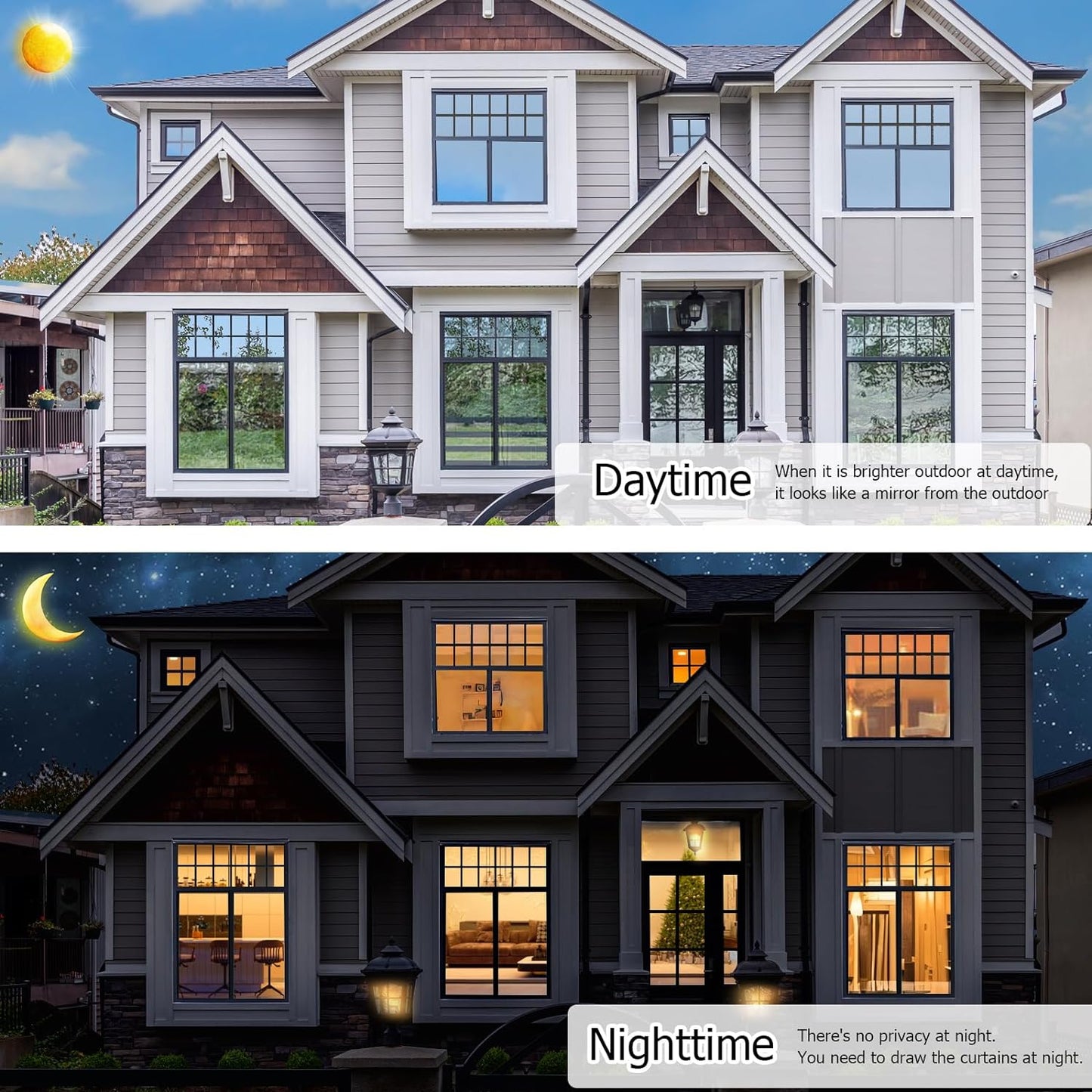 HIDBEA One Way Window Film, Daytime Privacy Sun Blocking Reflective Window Film No Glue Static Cling Heat Control Window Tinting Film for Home and Office, Black Silver, 23.6 x 78.7 Inch