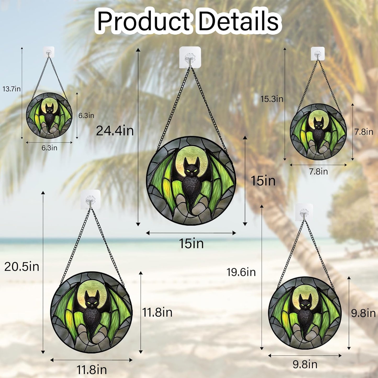 Stained Glass Window Hanging - Halloween Black Bat Green Wings Monster Suncatcher for Doors Garden Home Spooky Sun Catchers Gothic Decor Horror Gift for Women Men Friend Boy Girl 7.8 in