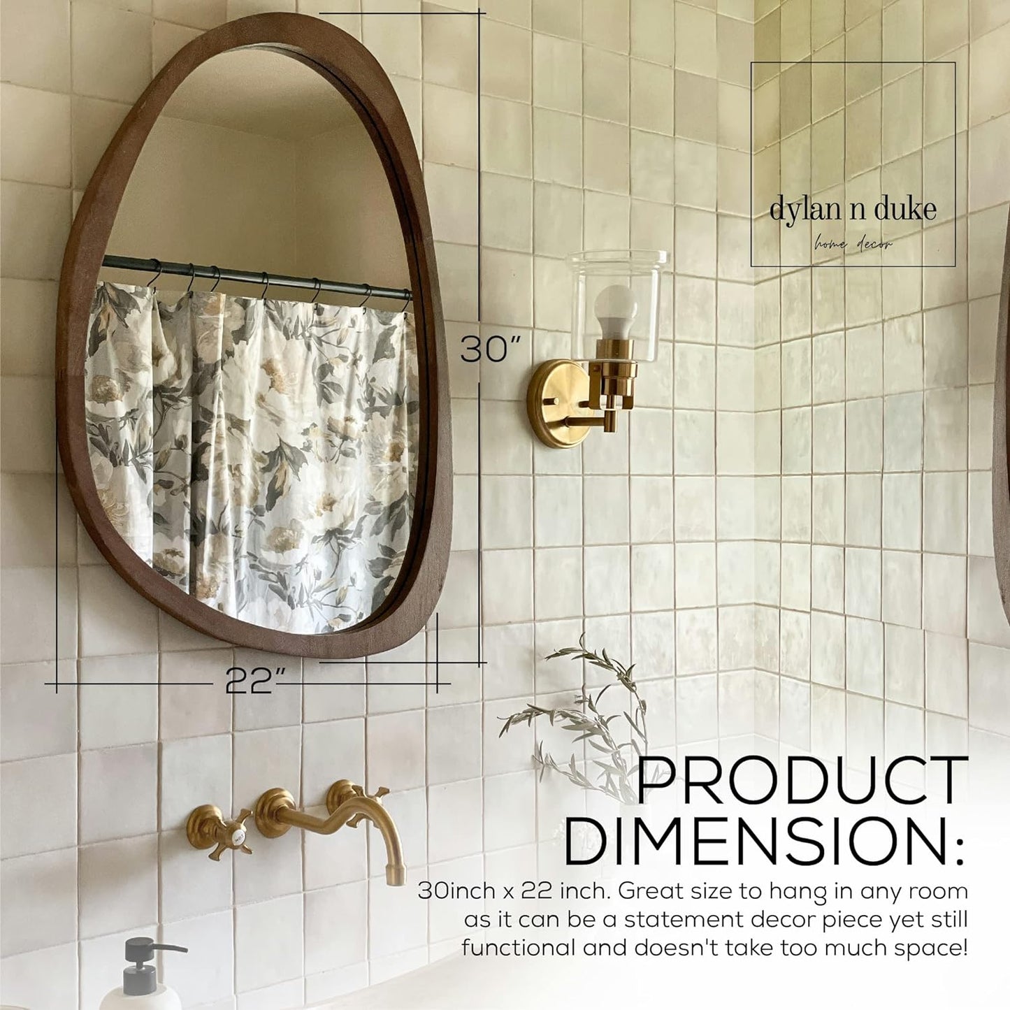 Irregular Wood Frame Boho Mirror - Large Wall Mounted Accent, Asymmetrical, Modern Aesthetic Wall Decor for Bedroom, Entryway, Living Room, Bathroom (Brown)