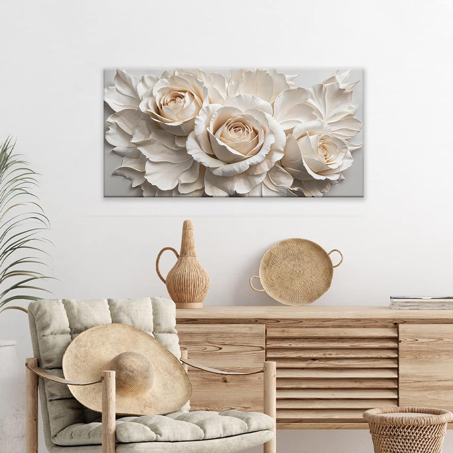 QSQ Canvas Art Wall Decor Print Paintings White Flower Wall Art Prints Pictures Decor Ready To Hang Pictures For Bedroom Bathroom Office Kitchen Home Decoration 20" × 40"