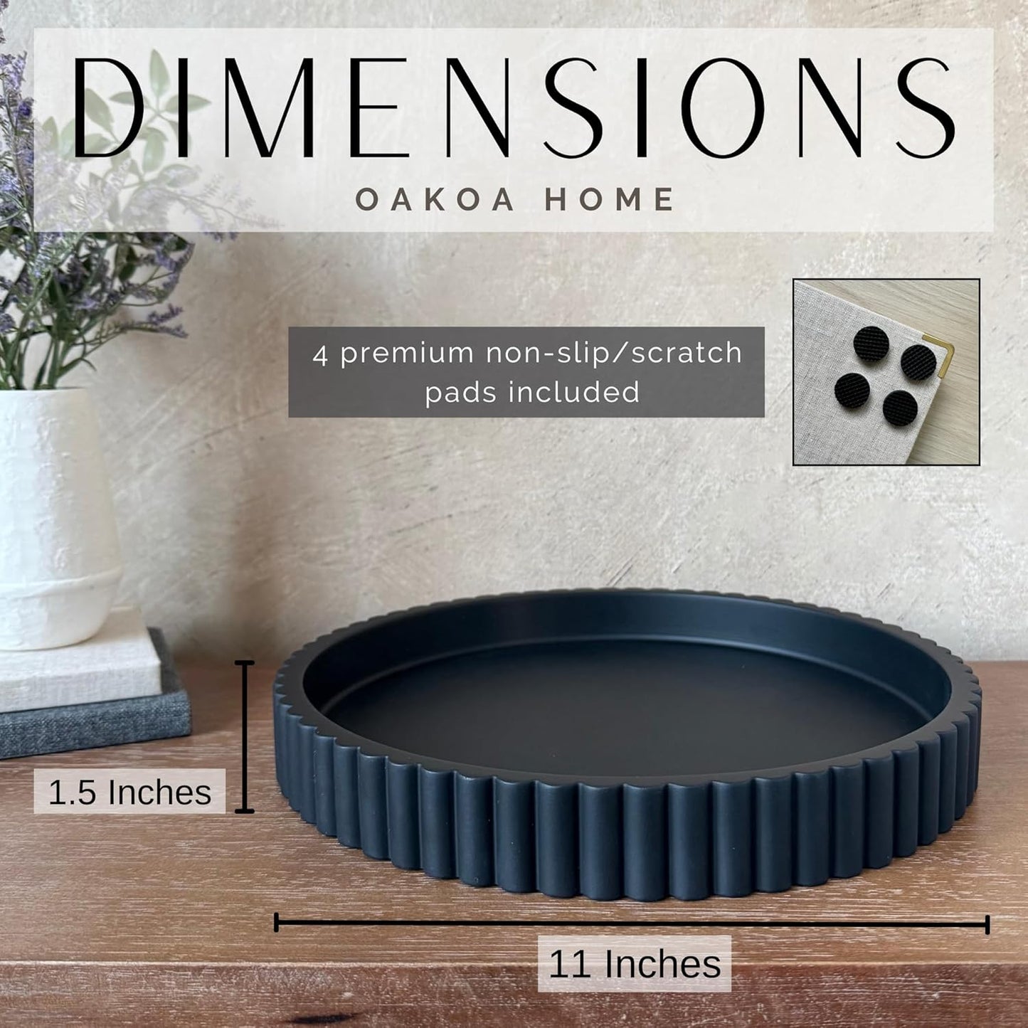 OAKOA Concrete Black Tray for Coffee Table - Round Black Decorative Tray for Table Decor - Bandejas Decorativas para La Sala - Coffee Table Centerpiece