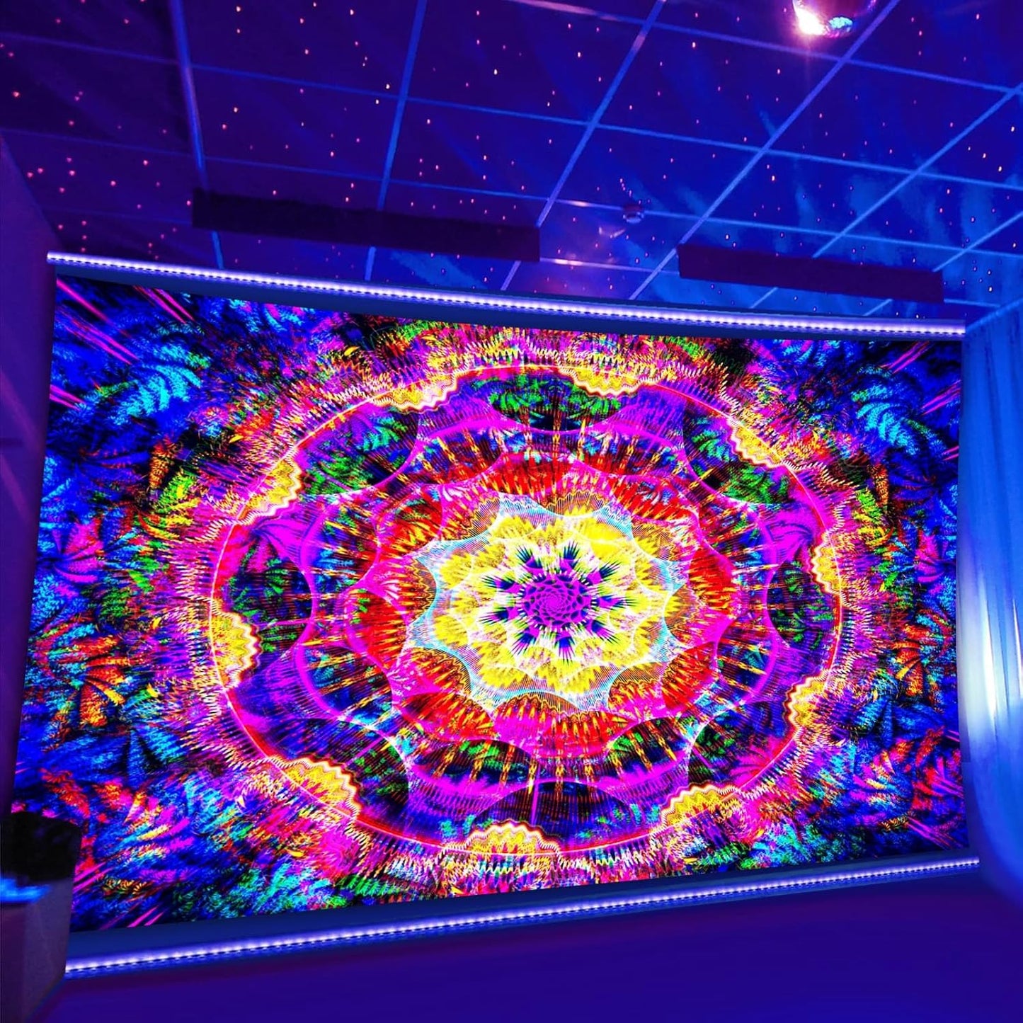 PSYHILAR Blacklight Mandala Tapestry for Bedroom, Psychedelic Black Light Posters for Adults and Teens, Colorful UV Reactive Aesthetic Bohemian Art Wall Hanging Decor (80 x 60 Inches)