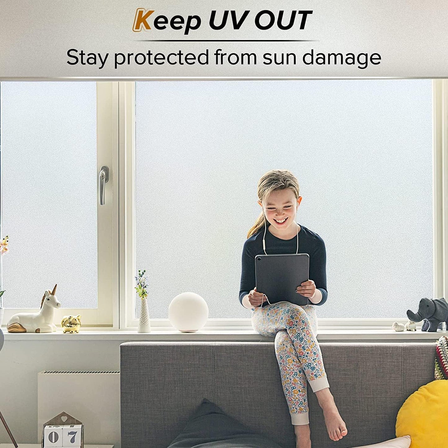 rabbitgoo Window Privacy Film, Frosted Glass Window Clings, Static Cling UV Heat Blocking Door Stickers for Home Bathroom, Removable Indoor Decal Coverings Day and Night, Pure, 35.4 x 78.7 Inches