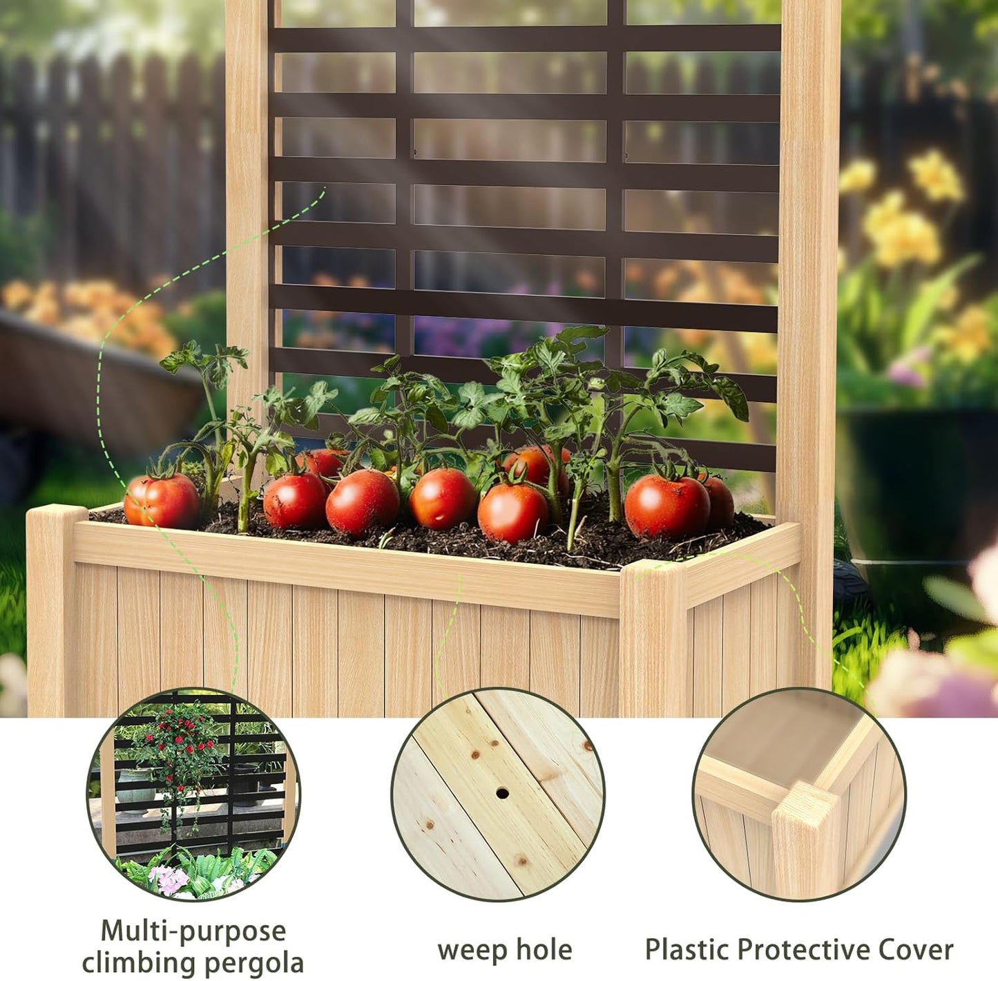 Wood Planter with Trellis Raised Garden Bed for Climbing Plants Elevated Wooden Planter Box,Outdoor Gardening Planting Bed to Grow Vegetables Climbing Plants Herbs Flowers (Burlywood)