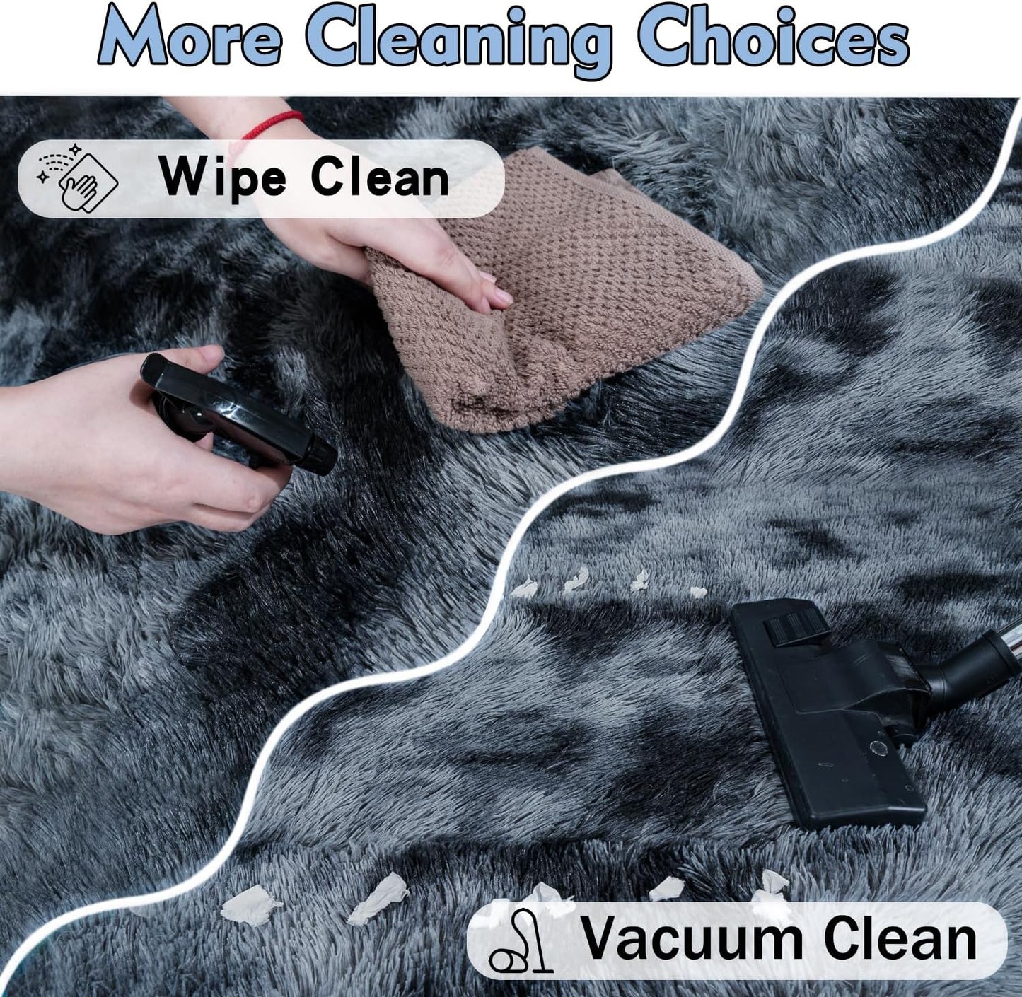 Rezutan 8x10 Rugs for Living Room, Large Comfy Modern Shaggy Rug Fuzzy Kids, Plush Indoor Nursery Classroom Home Decor Bedside with Non-Slip Bottom, Blue Gray, 8 X 10 Feet