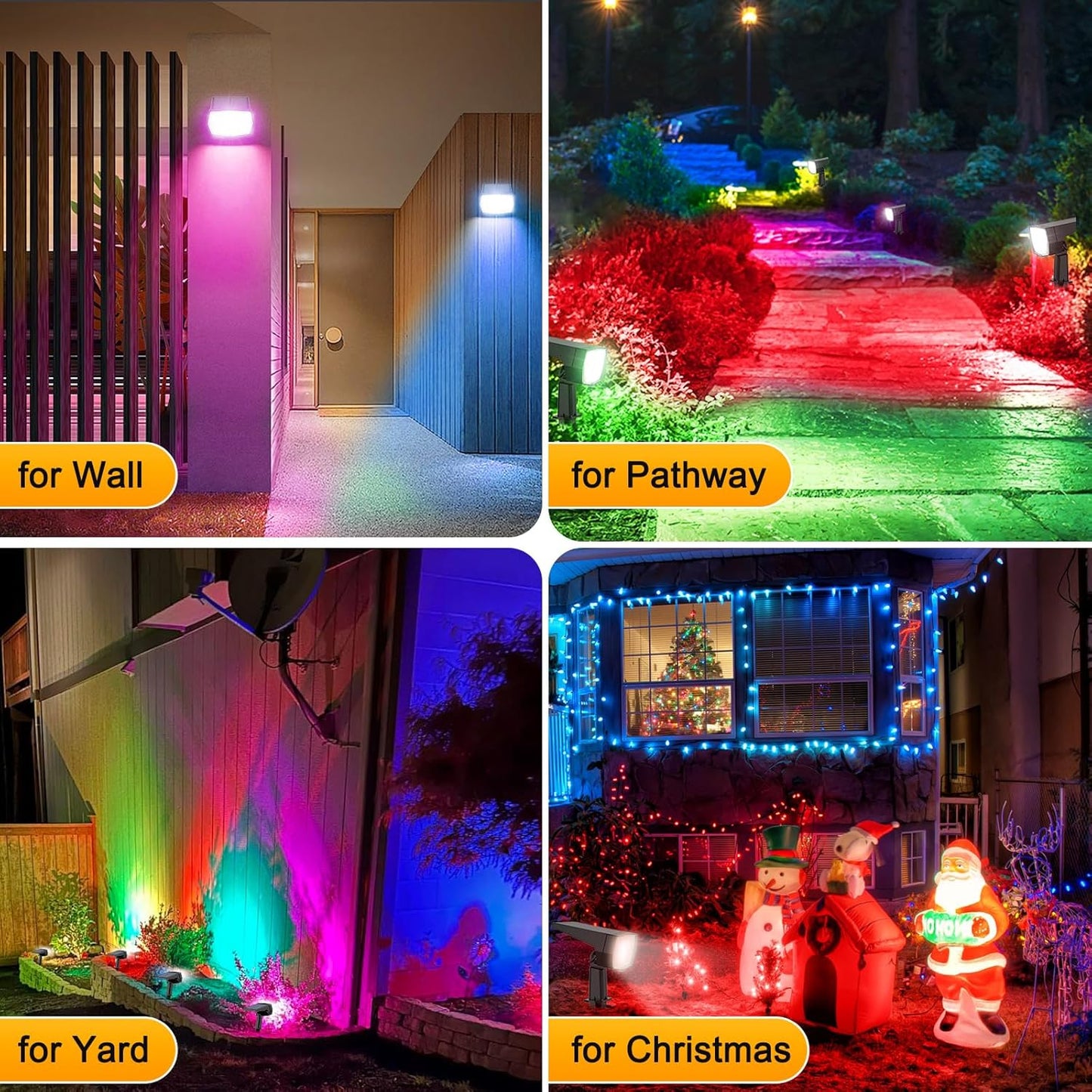 Fabrito Solar Color Changing Lights Outdoor, 9 Color Modes Landscape Spotlights, Dusk to Dawn Solar Powered Spot Lights for Outside, Solar Garden Lights for Yard, Pathway, Tree 4 Pack (Multicolor)