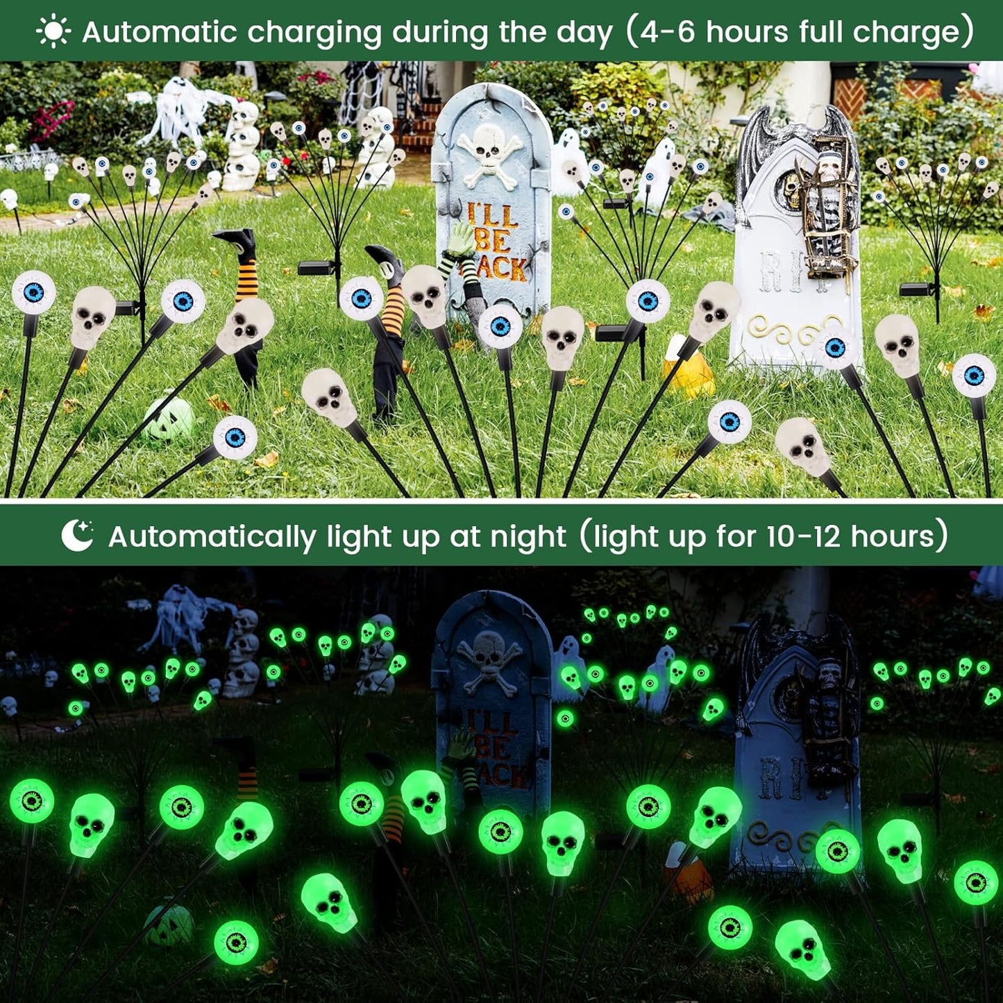 Solar Halloween Lights Outdoor,Halloween Decorations Outdoor, Scary Halloween Eyeball Lights,4PACKS 32LED,IP65 Waterproof,Halloween Decor for Garden/Yard/Patio/Lawn/Pathway(Green)