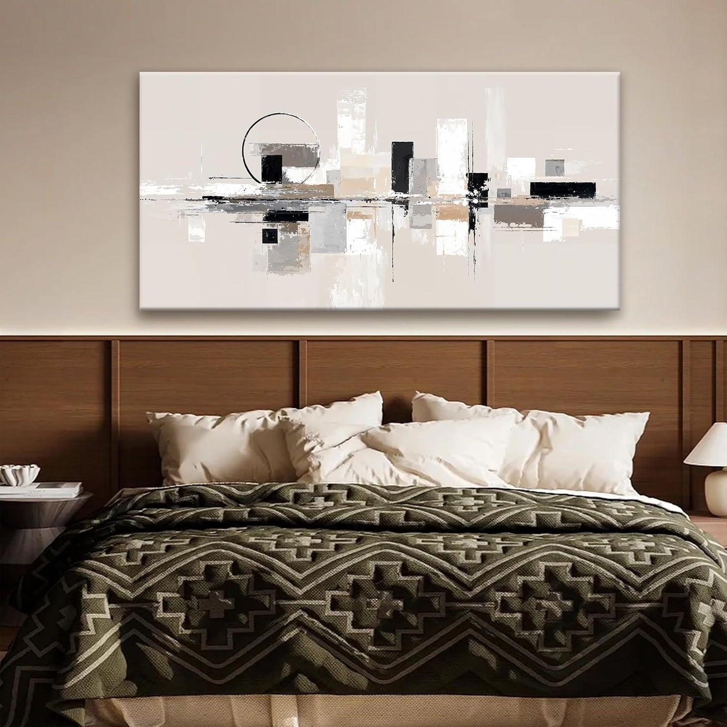 QSQ Abstract Wall Art Black White Wall Art Painting Grey Brown Canvas Art Wall Decor Prints Minimalist Abstract Wall Decor For Living Room Bedroom Kitchen Office Home Decoration 24" × 48"