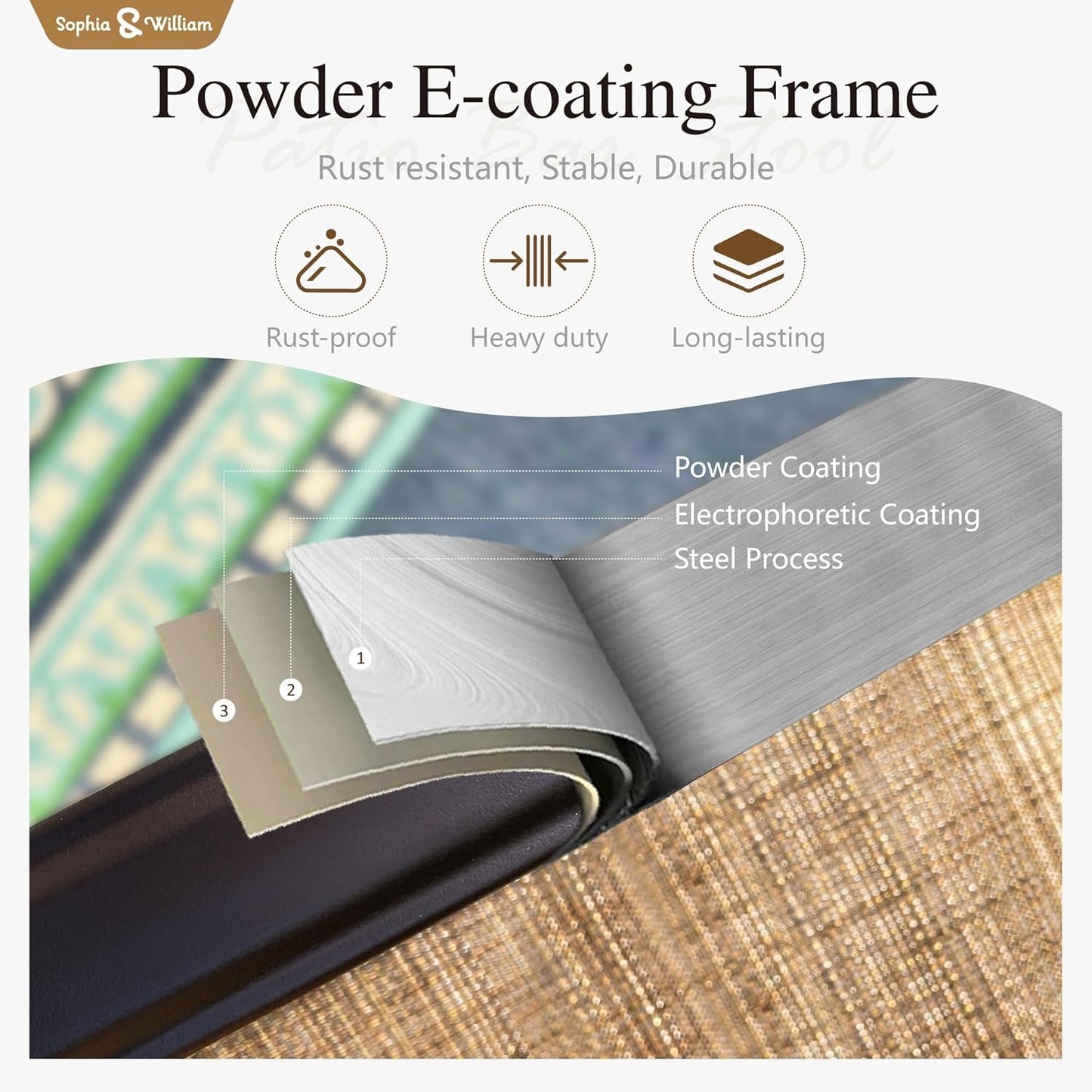 Sophia & William Outdoor Bar Set, Patio Bar Table and Chairs Set, Bar Height Patio Set - 6 x Swivel Bar Chairs(Brown-Padded), 1 x Rectangular Bar Table(Black)