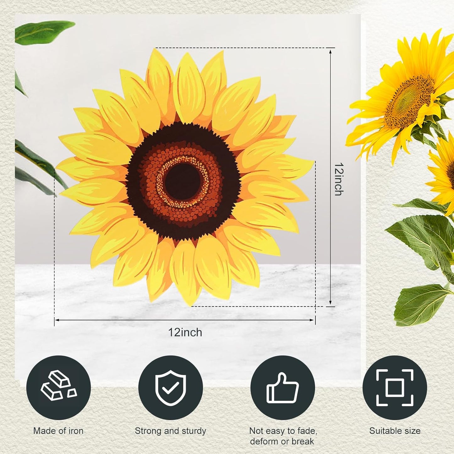 Tandefio 3 Pcs Sunflower Stepping Stones 12 Inch Iron Pavers for Garden Walkway Decorative Sunflower Garden Decor for Indoor Outdoor Patio Yard Outside, Colorful Yellow