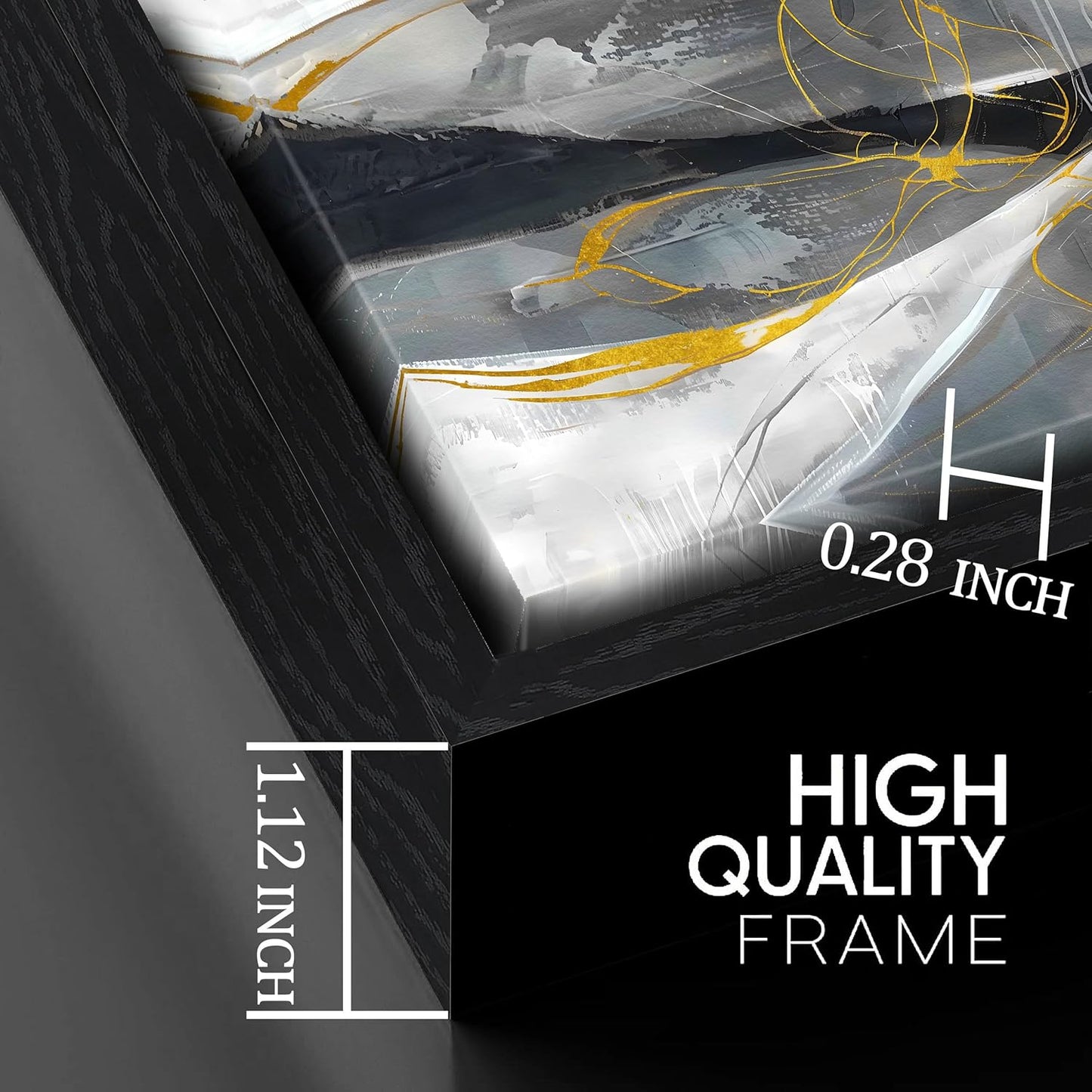 Ouzzlie Abstract Wall Decor Art Modern Canvas Picture Black White and Gold Wall Art for Bedroom Office Decoration 24" x 48"