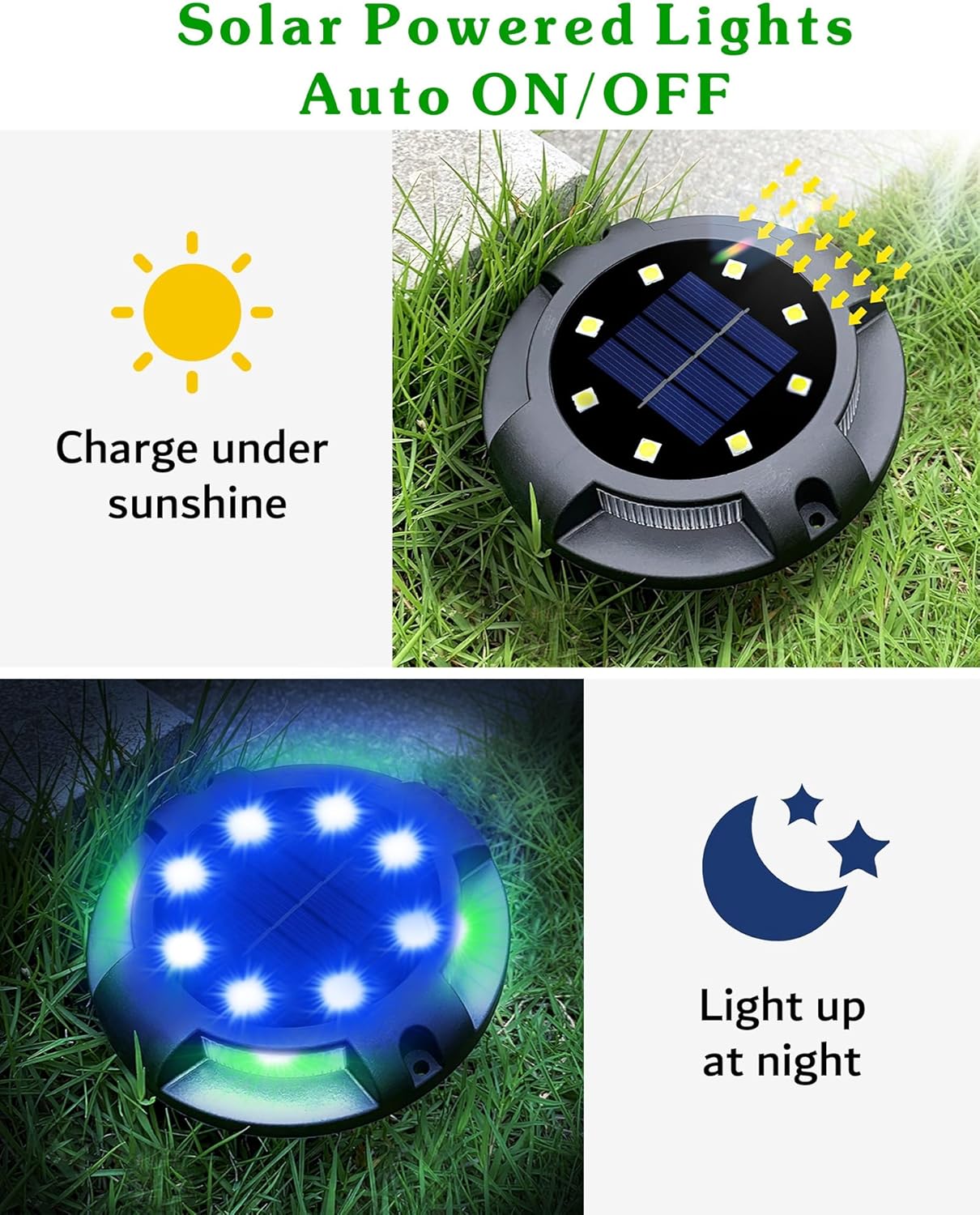 Biling Solar Pathway Lights - 8 Pack Multi Color Outdoor Uplight Sidelight Ground Lights for Yard Walkway Garden Halloween Decorations
