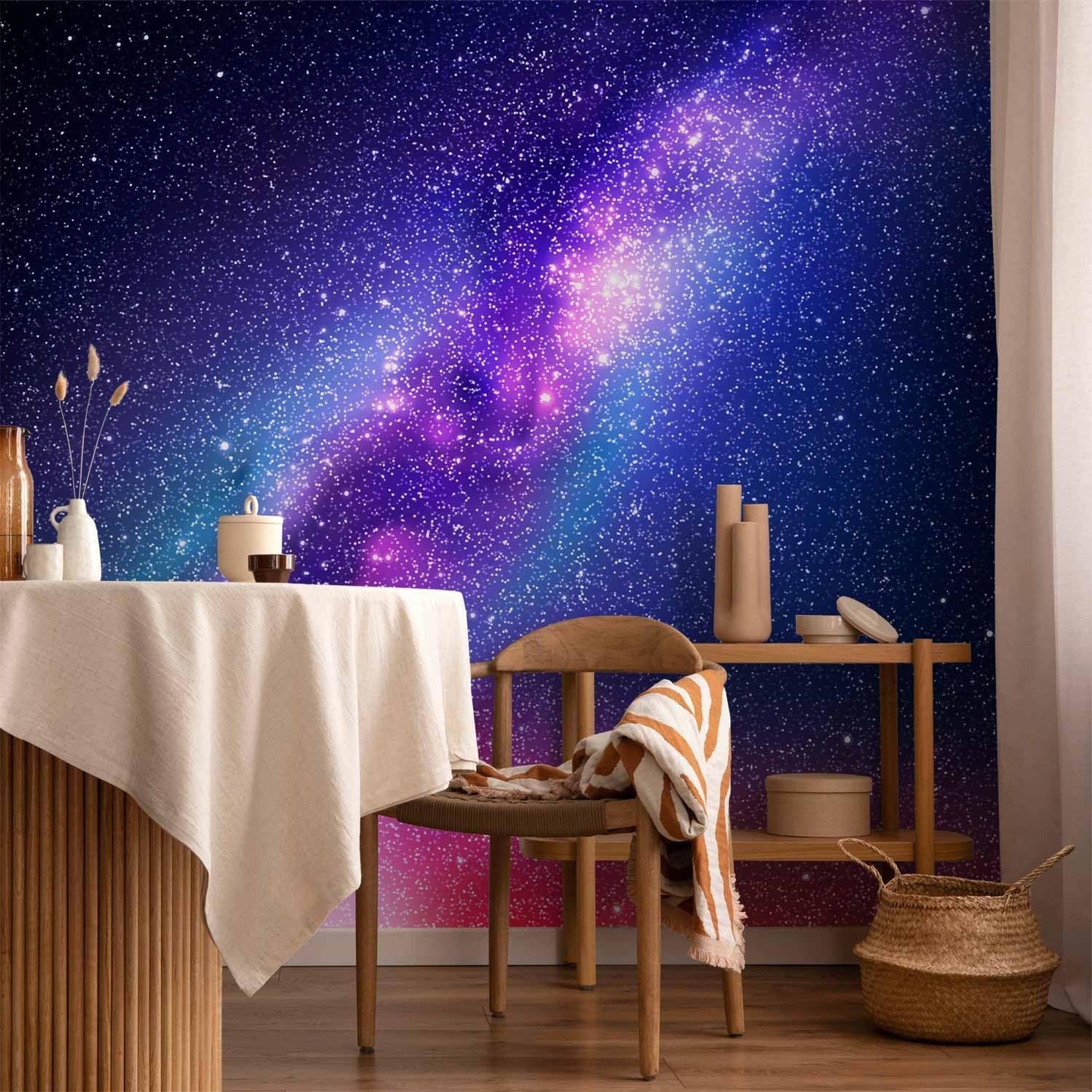 artgeist Wall Mural Galaxy 135x101 in - Peel and Stick Self-Adhesive Wallpaper Removable Large Sticker Foil Wall Decor Print Picture Image Abstract Space Sky Star Cloud Violet f-C-0487-a-a