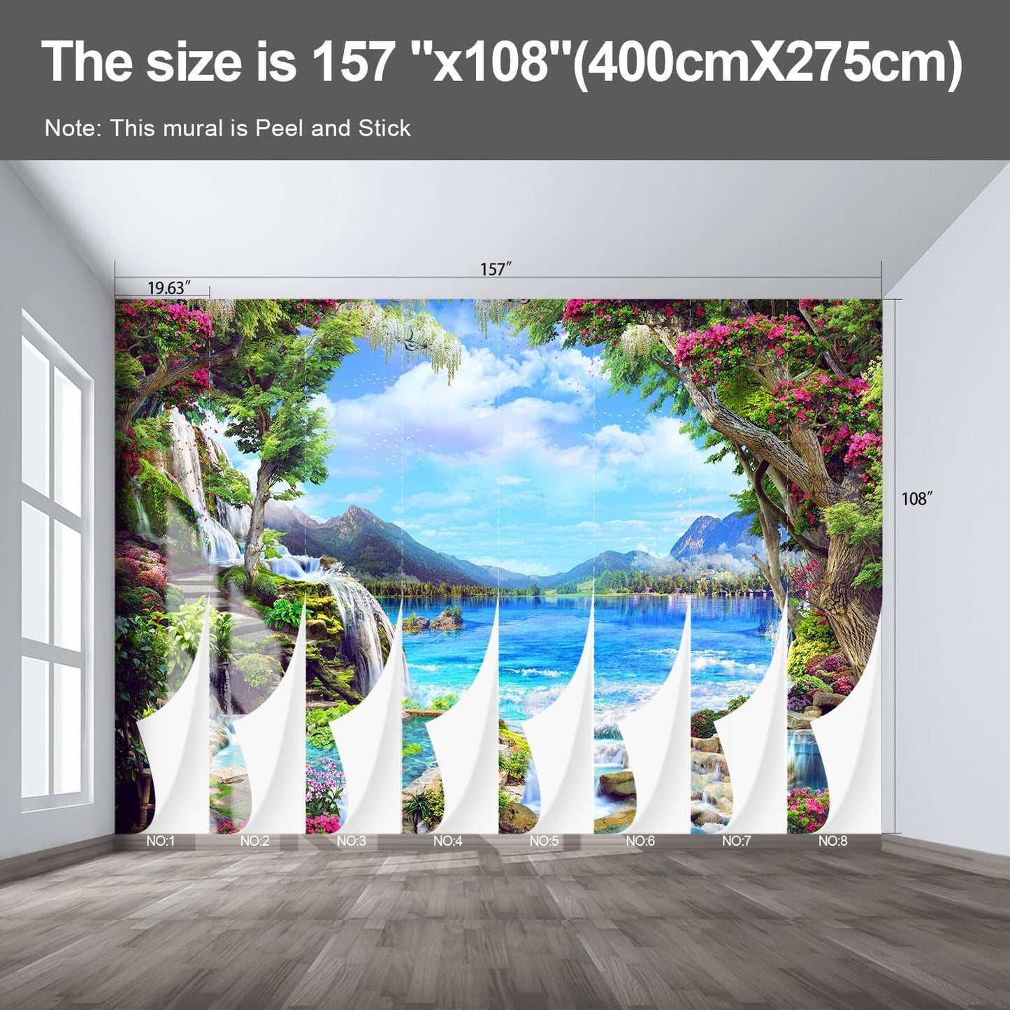 Landscape Lake Waterfall Wall murals Peel and Stick Wallpaper for Bedroom Living Room - 108"x157"