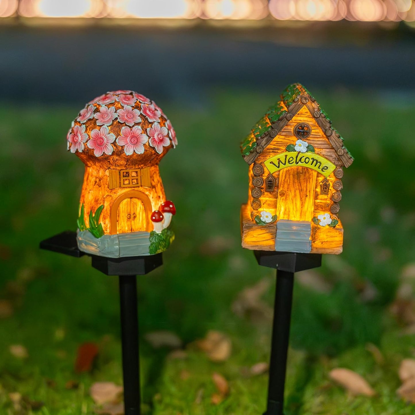 Dazzle Bright Solar Mushroom Lights Fairy Garden Lights for Home Decor Outdoor Decorative Stakes Mushroom House Solar Powered LED Landscape Lighting for Lawn, Walkway, Patio, Yard