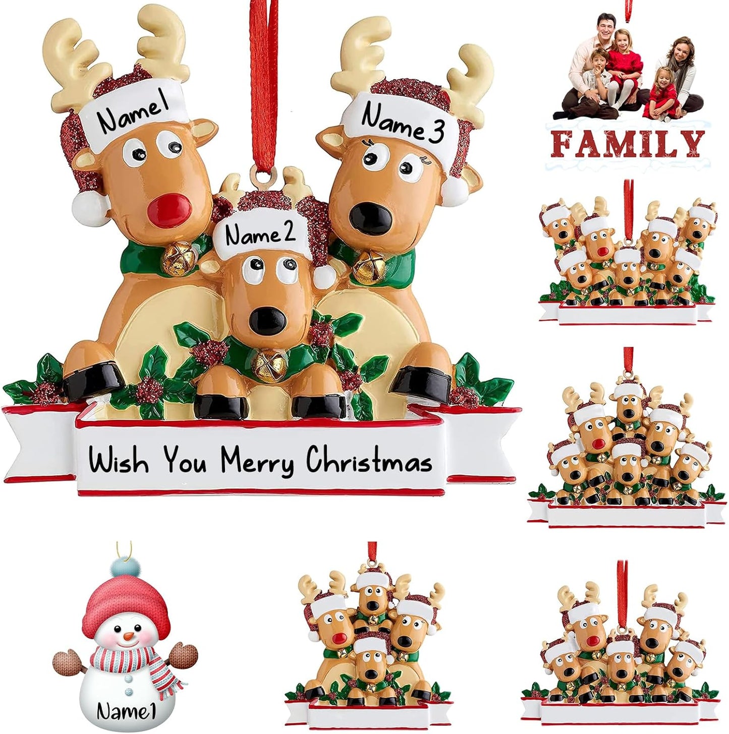 Personalized Deer Christmas Ornaments 2025 Family of 2,3,4,5,6,7,8 Custom Name Reindeer Xmas Ornament with Text,Customized Christmas Decoration Gifts - Family of 3