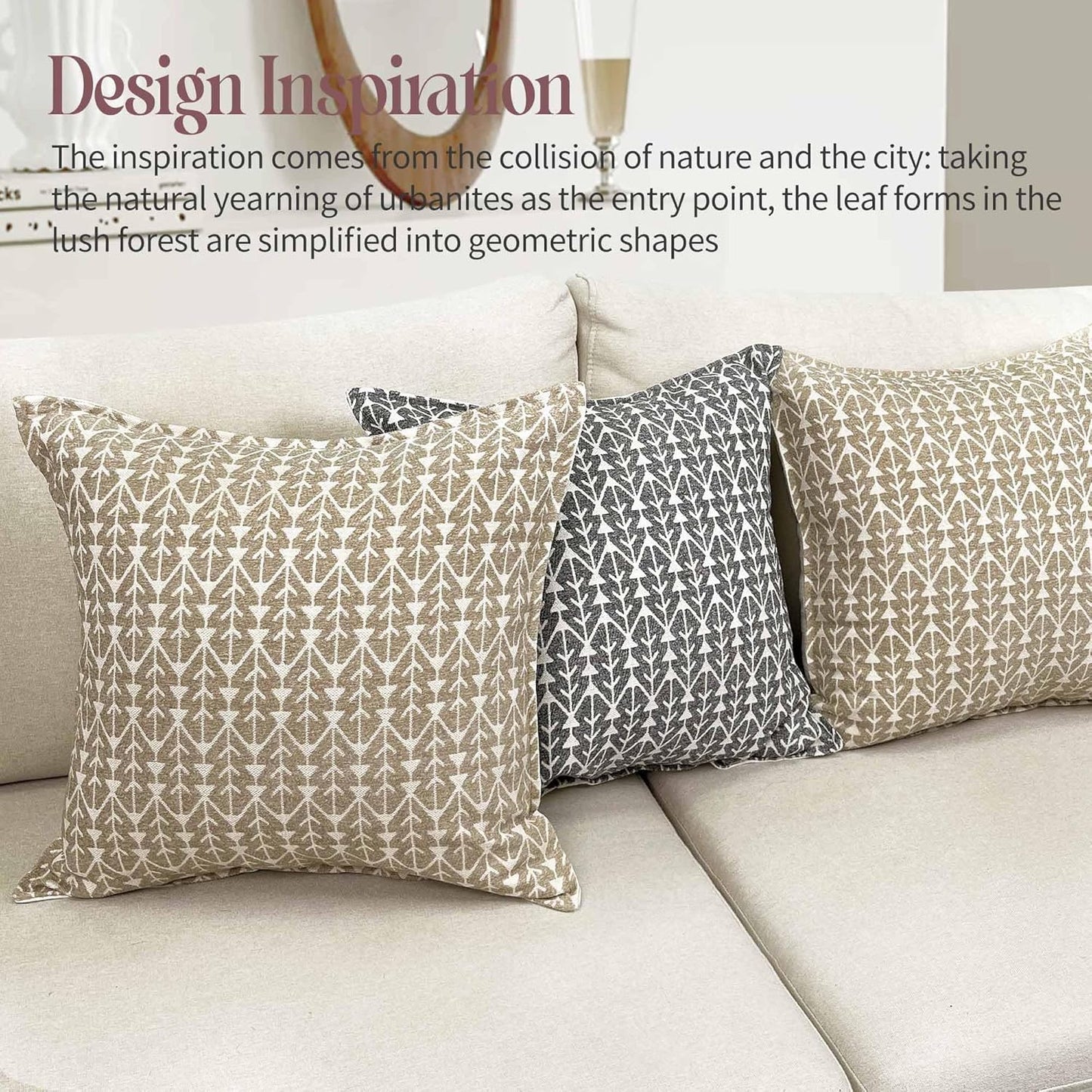 makkey Floral Throw Pillow Covers 18X18 Farmhouse Block Print Pillow Covers Decorative Pillow Covers Couch Pillows for Living Room Vintage Accent Sofa Pillows Set of 2