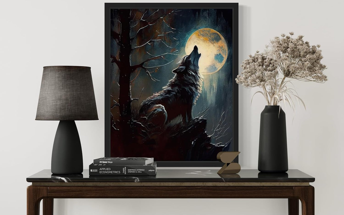 Wolf howling Poster Art Print, Halloween Scary Vintage Wall Art Academia Spooky Painting Decoration for Horror Prints, Gothic Posters Bedroom Decor 89 (Wolf howling, 11 x 14 inches, Black Frame)
