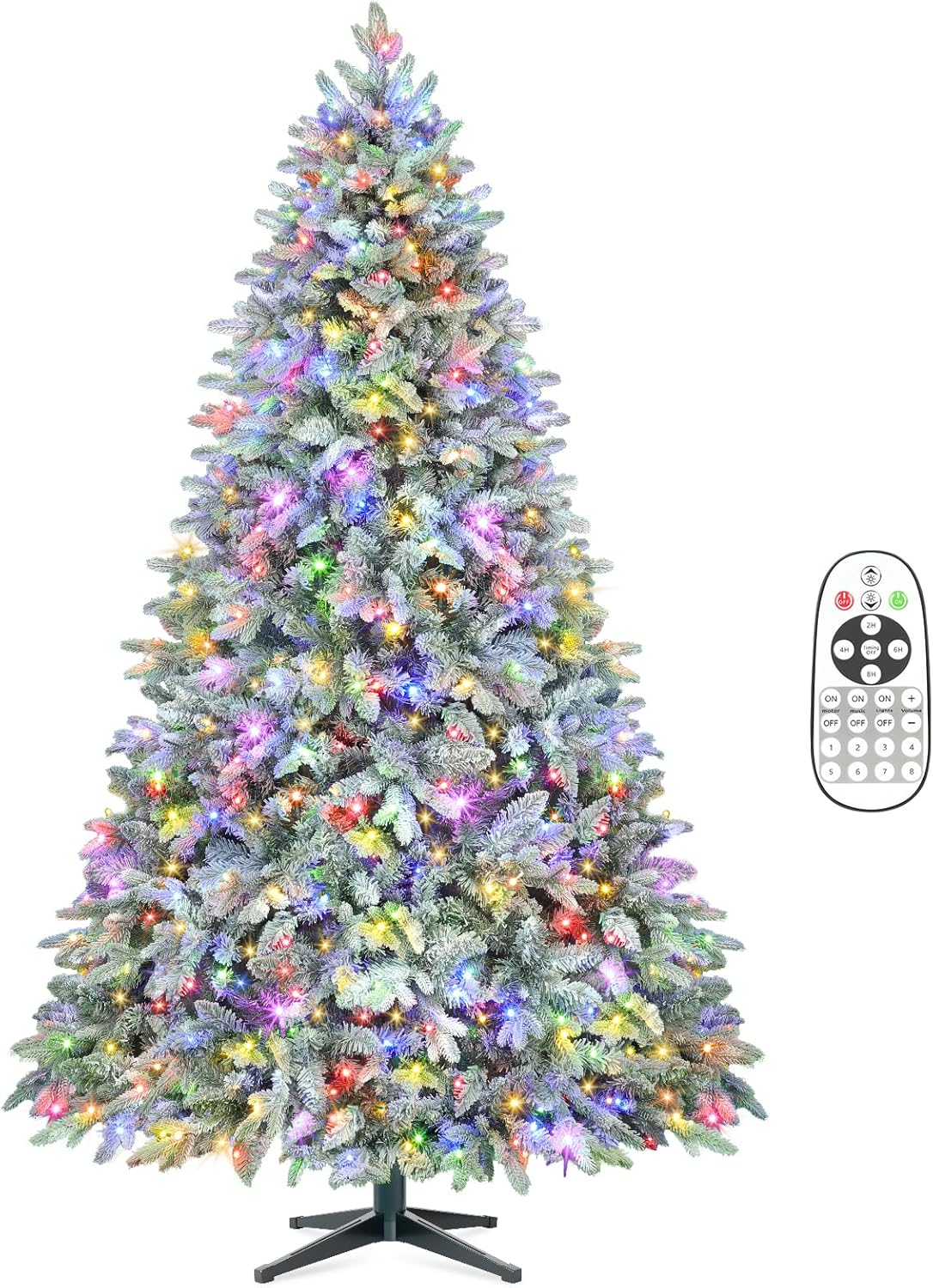 7.5FT Rotating Christmas Tree with Remote, Pre-Lit Artificial Green PE & PVC Xmas Tree, Multicolor LED Lights with Music & Flash Modes, Deluxe Holiday Home Decor