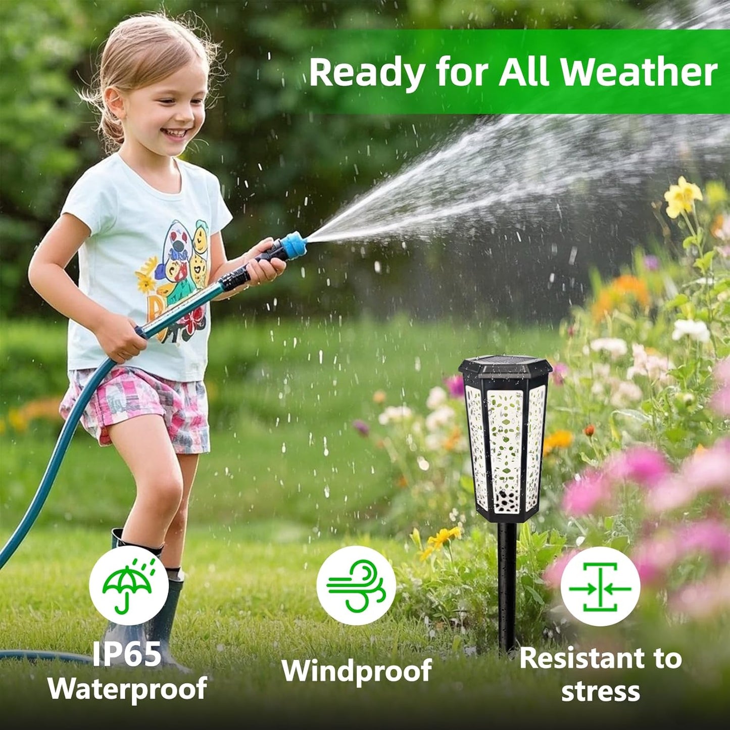 Solar Pathway Landscape Lights 4 Pack, RGB Color Changing+Warm White Outdoor Waterproof Solar Yard Lights for Garden Sideway Outside, Patio, Path, Yard, Walkway, Driveway, 2 Modes